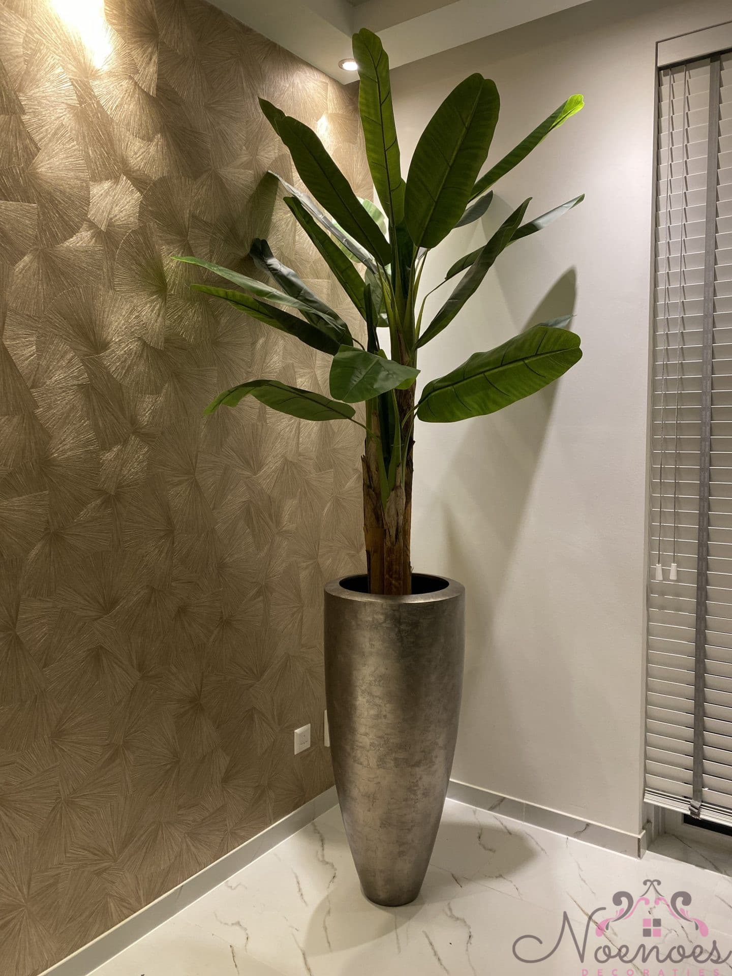 Bamba vaas metallic zilver met bananenplant kunstplant 210 cm