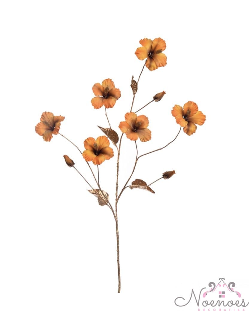 Kunstbloem hibiscus tak oranje-goud 131 cm