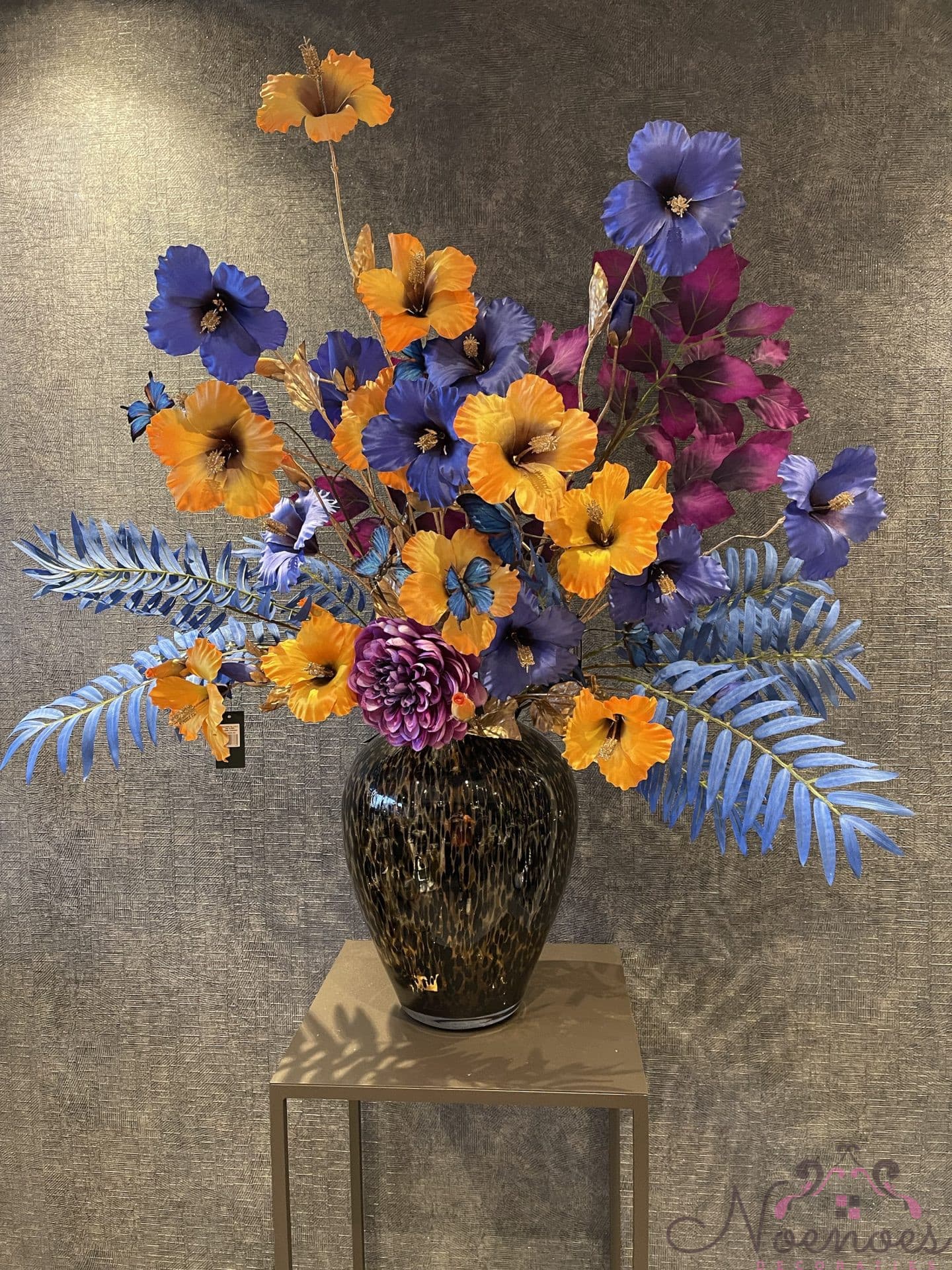Vaas met zijden boeket XL oranje paars - 100x100 cm