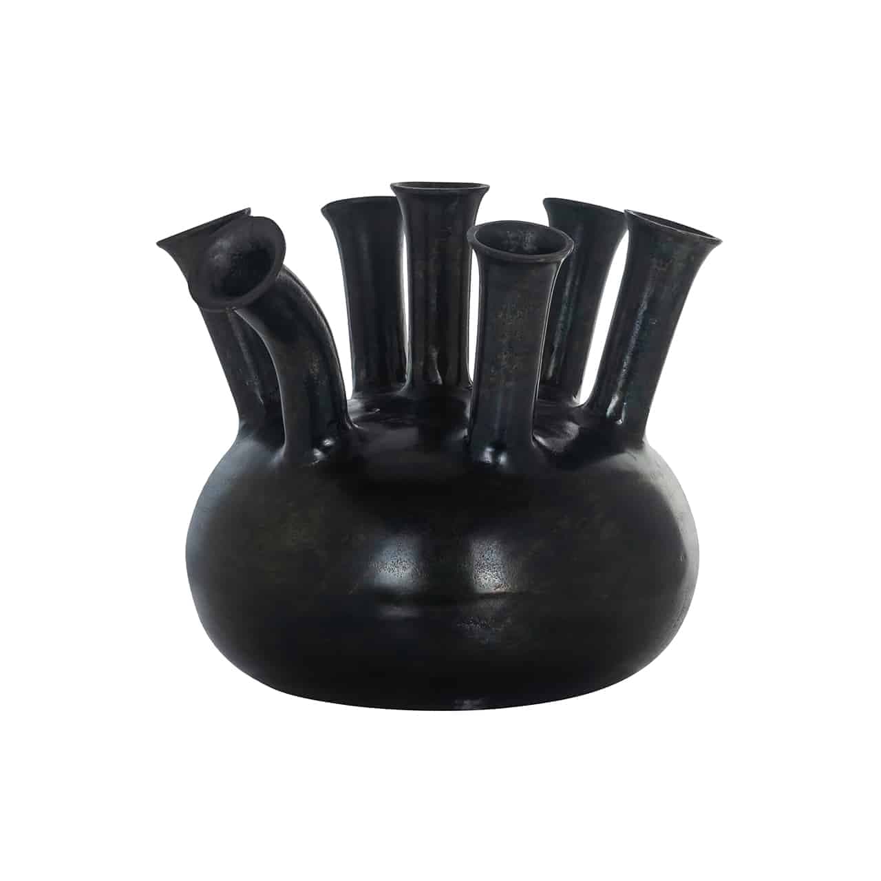 Vaas Yona zwart met 7 buizen - decoratieve bloemenvaas 39,5 cm