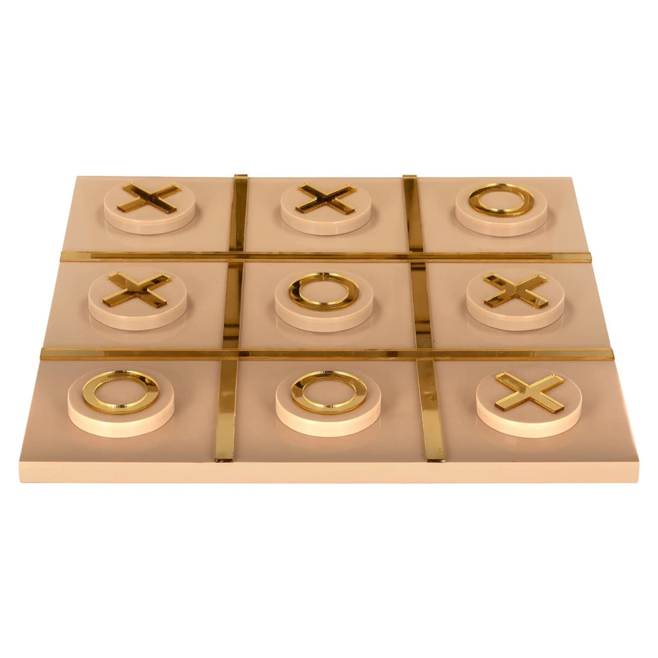 Tic tac toe ornament beige resin met goudkleurige details 35 cm
