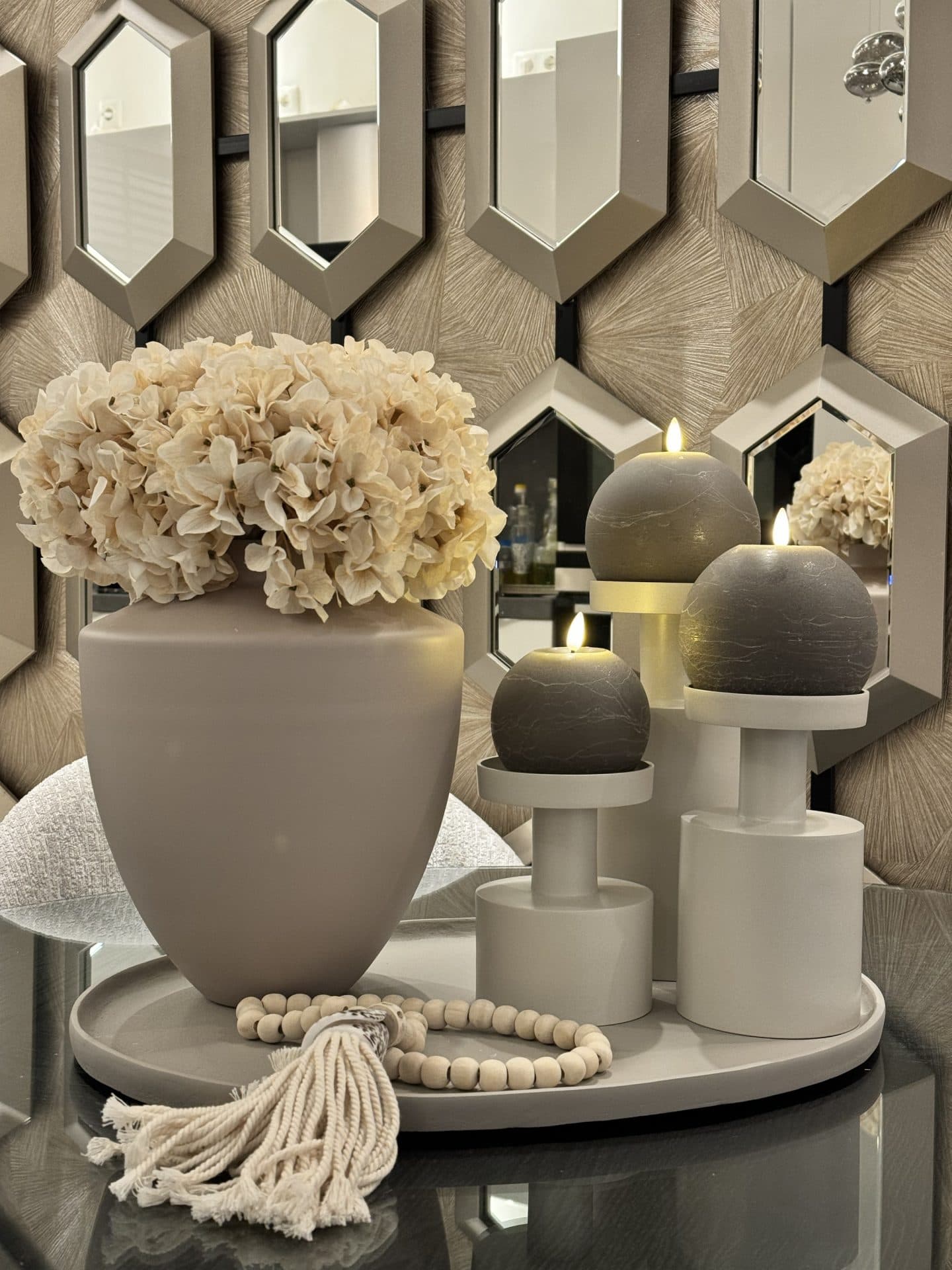 Kaarshouders set van 3 ivory S/M/L 15-26 cm