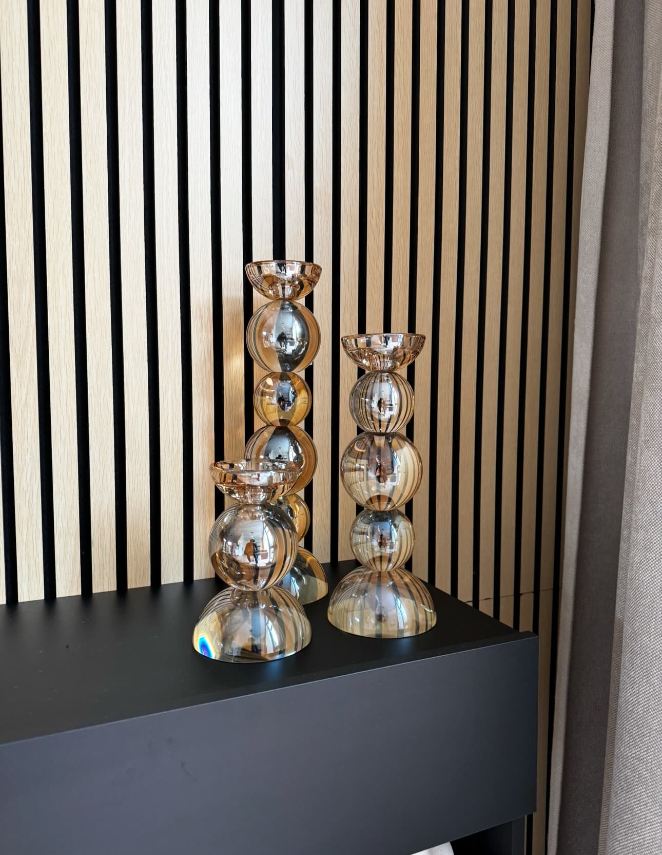 Kaarshouders glas gold set van 3 - hoogtes 16, 30 en 38 cm