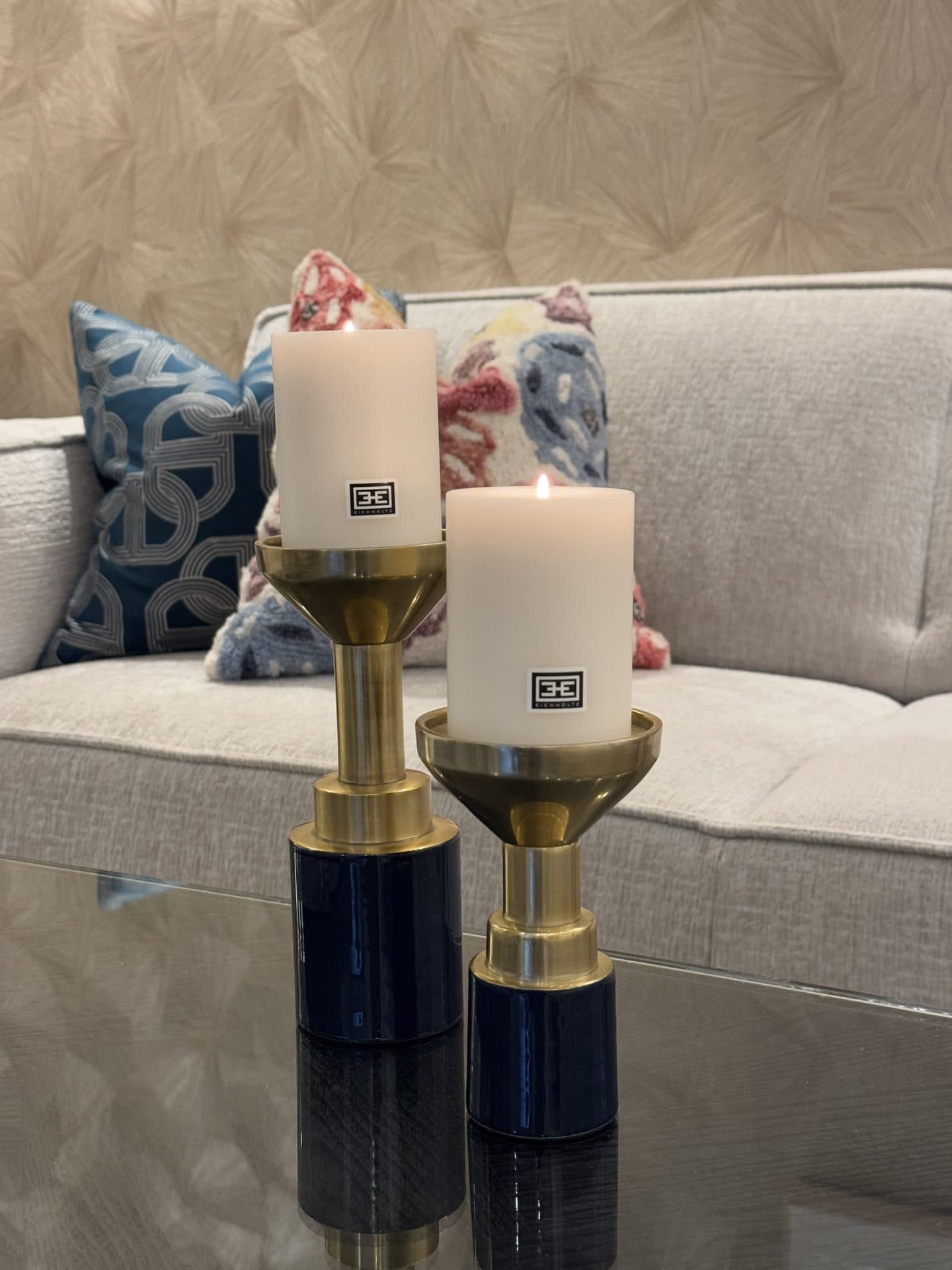 Kaarshouders blauw goud set van 2 - S 15 cm en M 21 cm