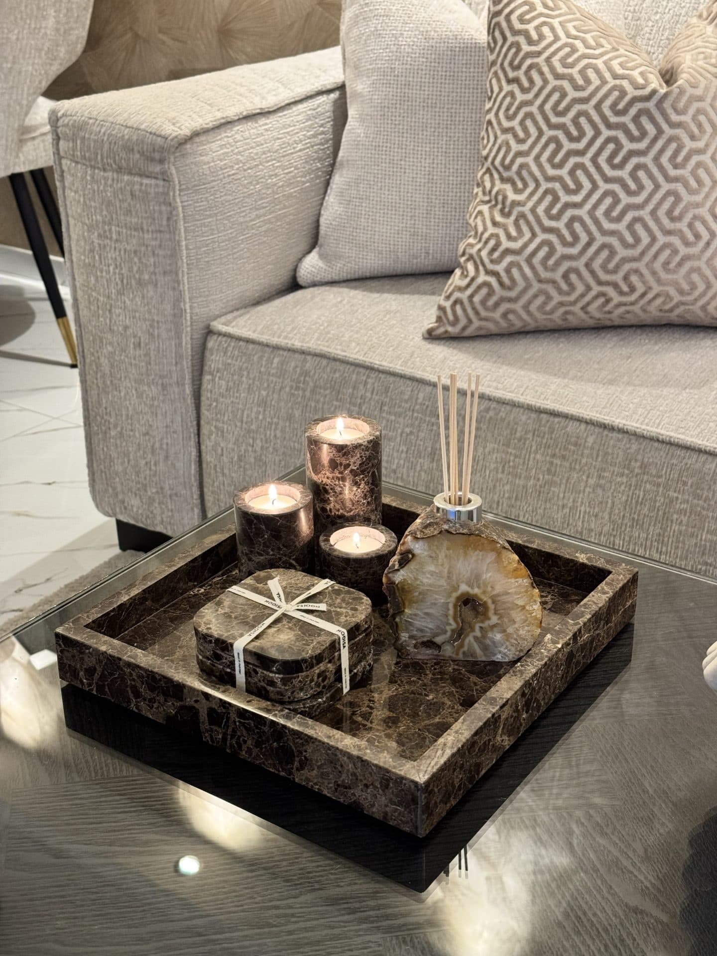 Marmeren dienblad brown 30x30x4 cm - losse decoratietray
