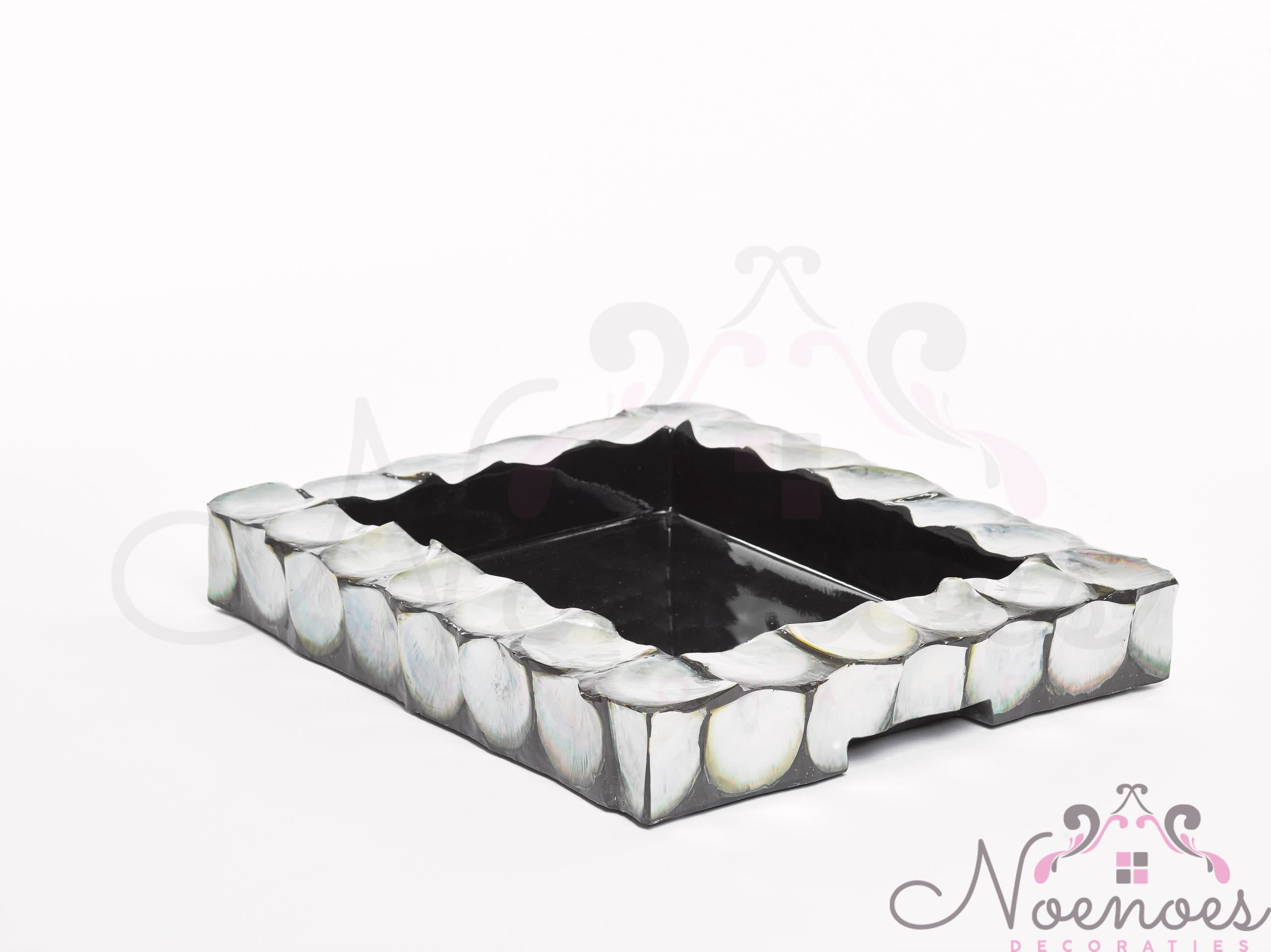 Schelpen dienblad zilver parelmoer 50x40x8 cm