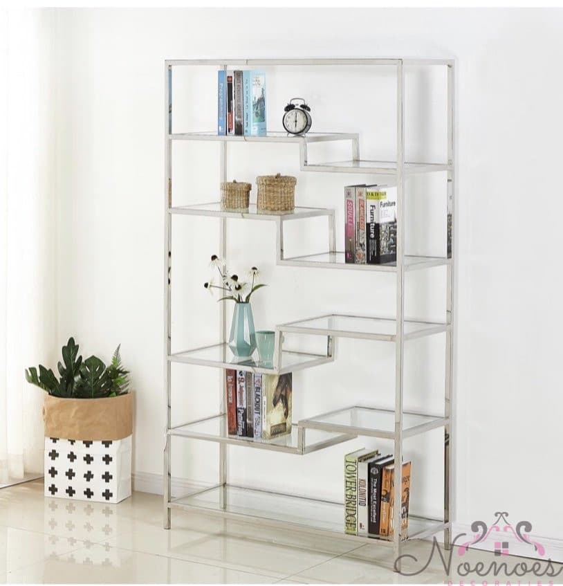 Vitrinekast Sierra zilver RVS met glazen planken 100x180 cm