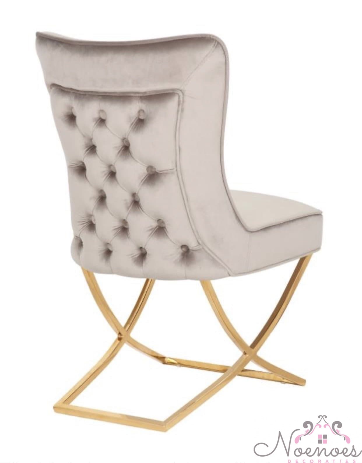 Eetkamerstoel velvet taupe met gouden X-onderstel 55x70x95 cm