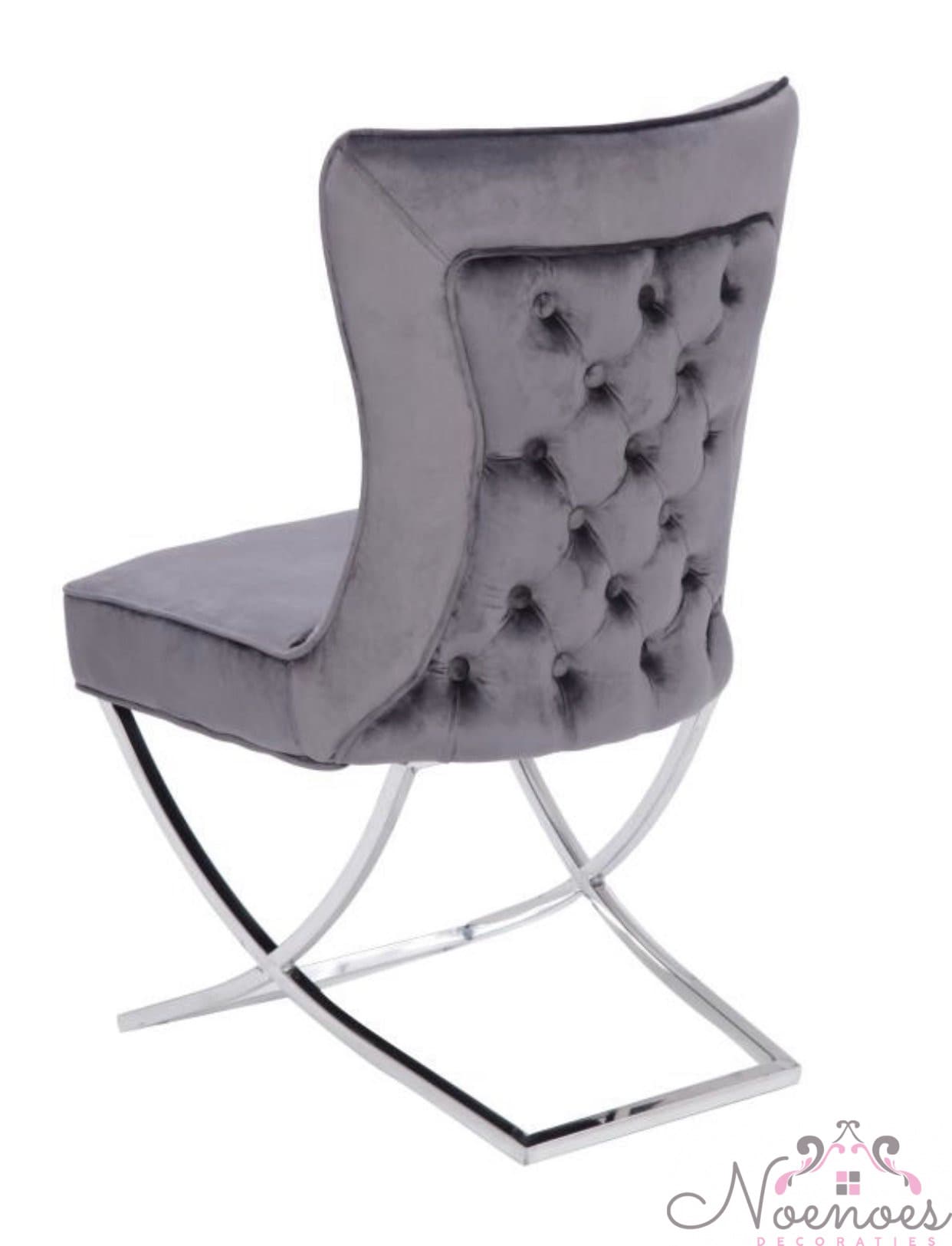 Eetkamerstoel velvet grijs met chromen X-onderstel 55x70x95 cm