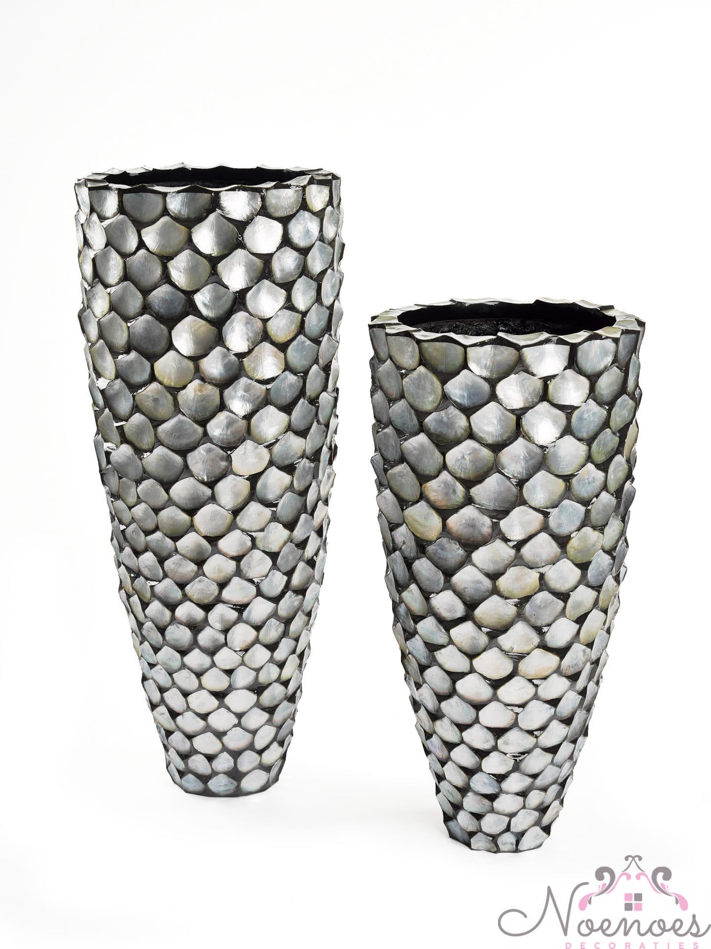Schelpenvaas Mother of Pearl zilver - handgemaakt, 2 maten