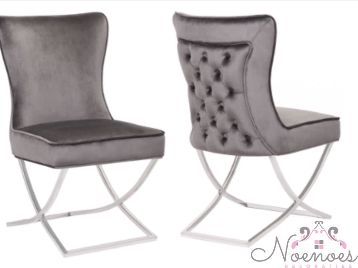 Eetkamerstoel Rixos velvet taupe met zilveren kruispoten