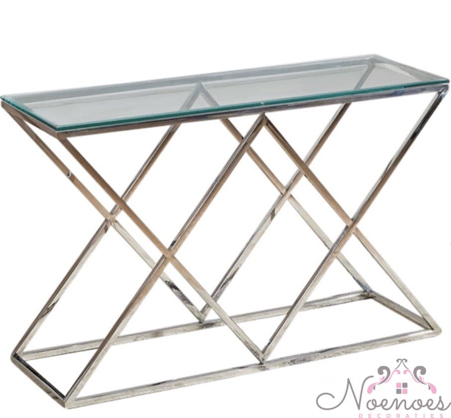 Sidetable zilver glas 120x40x78 cm - RVS onderstel