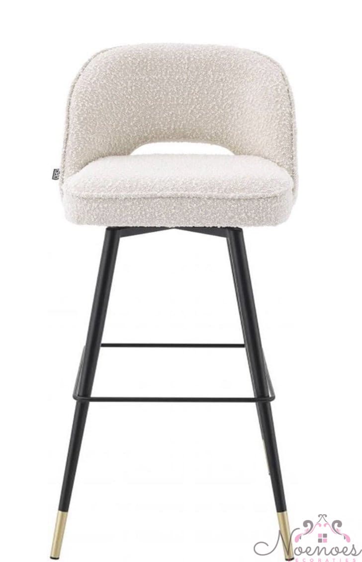 Barkruk Cliff bouclé cream set van 2 - zwart met brass onderstel