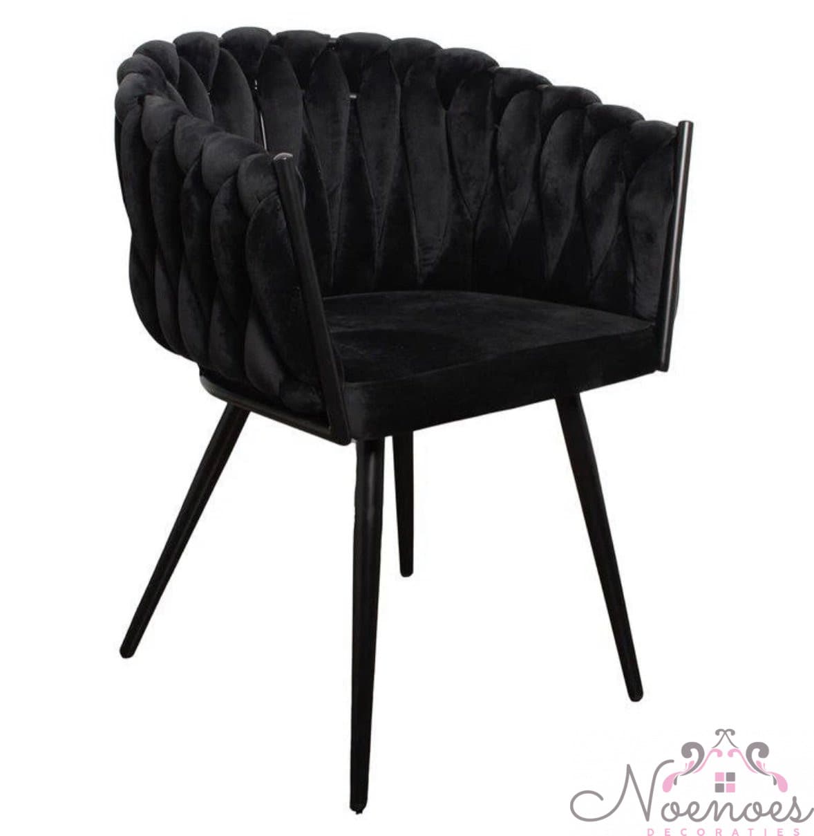 Wave stoel zwart velvet set van 2 - gevlochten rugleuning