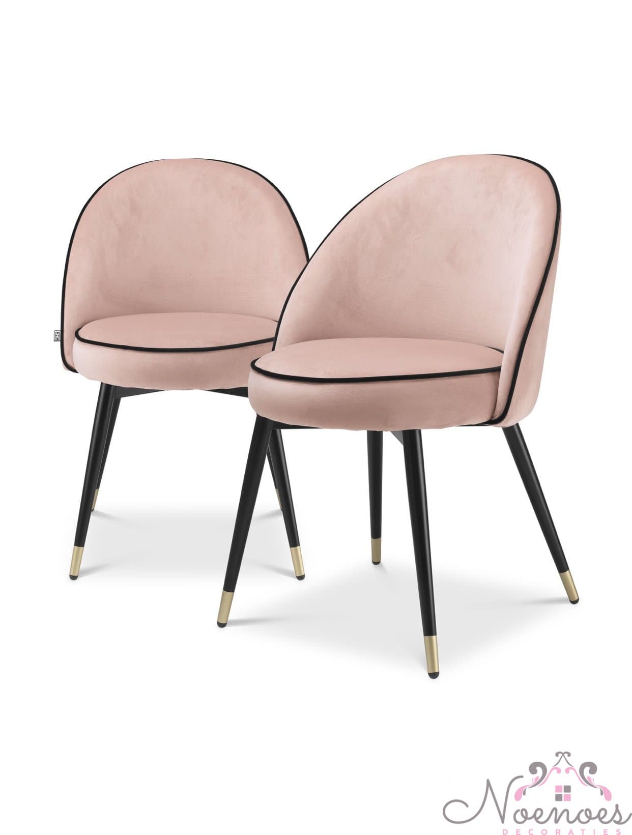 Eetkamerstoelen Cooper set van 2 roze velvet met zwarte poten