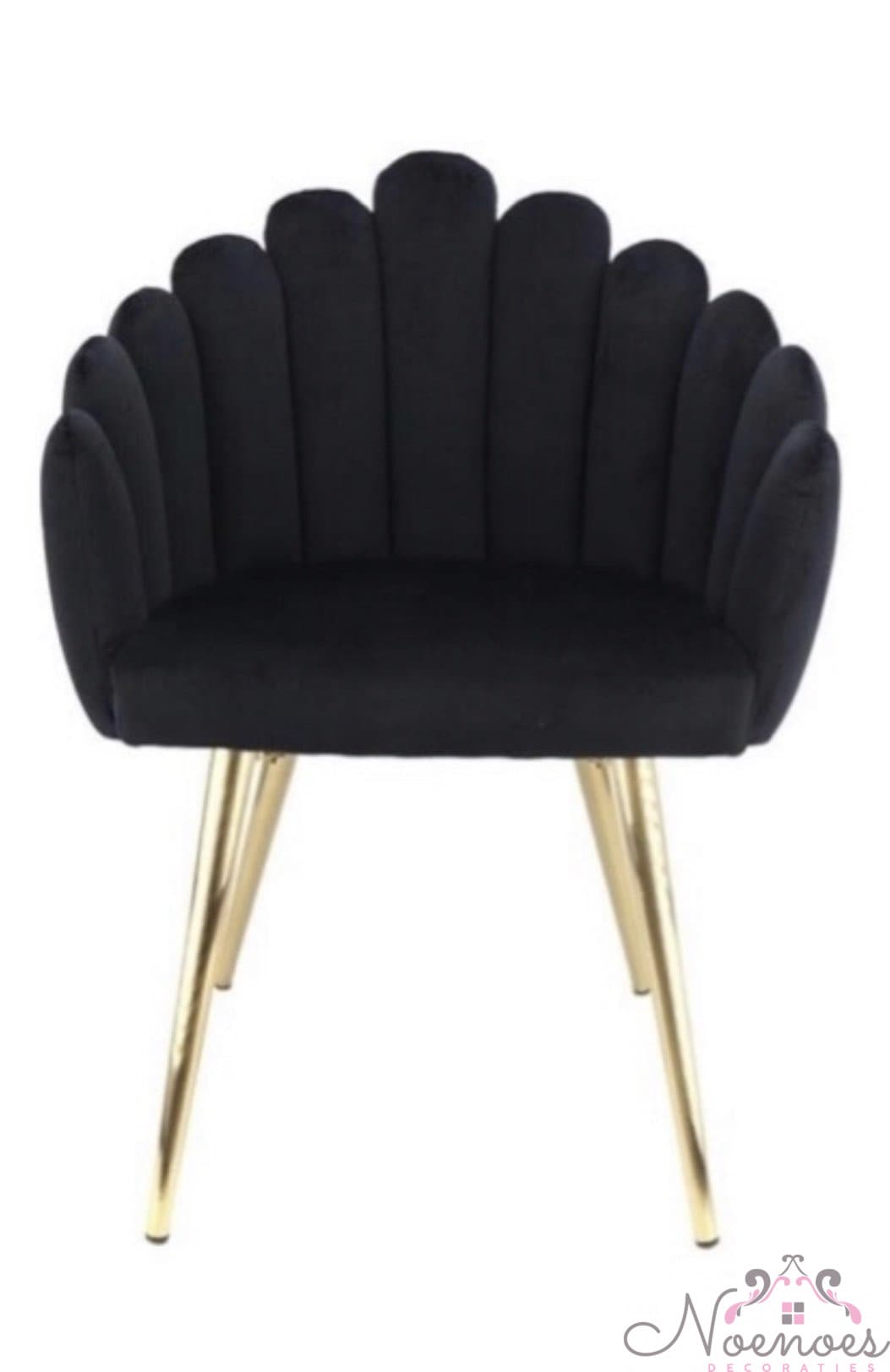 Schelpstoel velvet zwart met gouden poten - set van 2