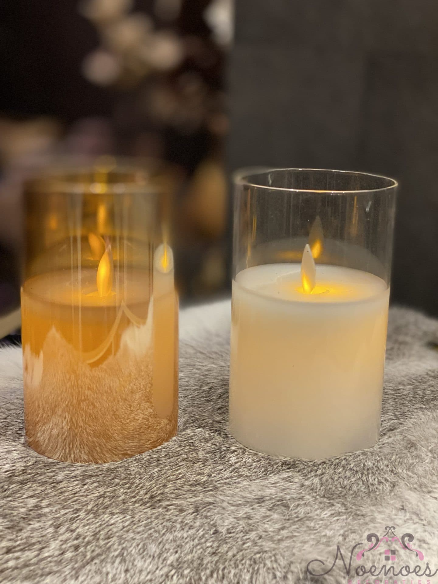 LED-kaarsen in glas goud en ivory S - set van 2 (7,5x12,5 cm)