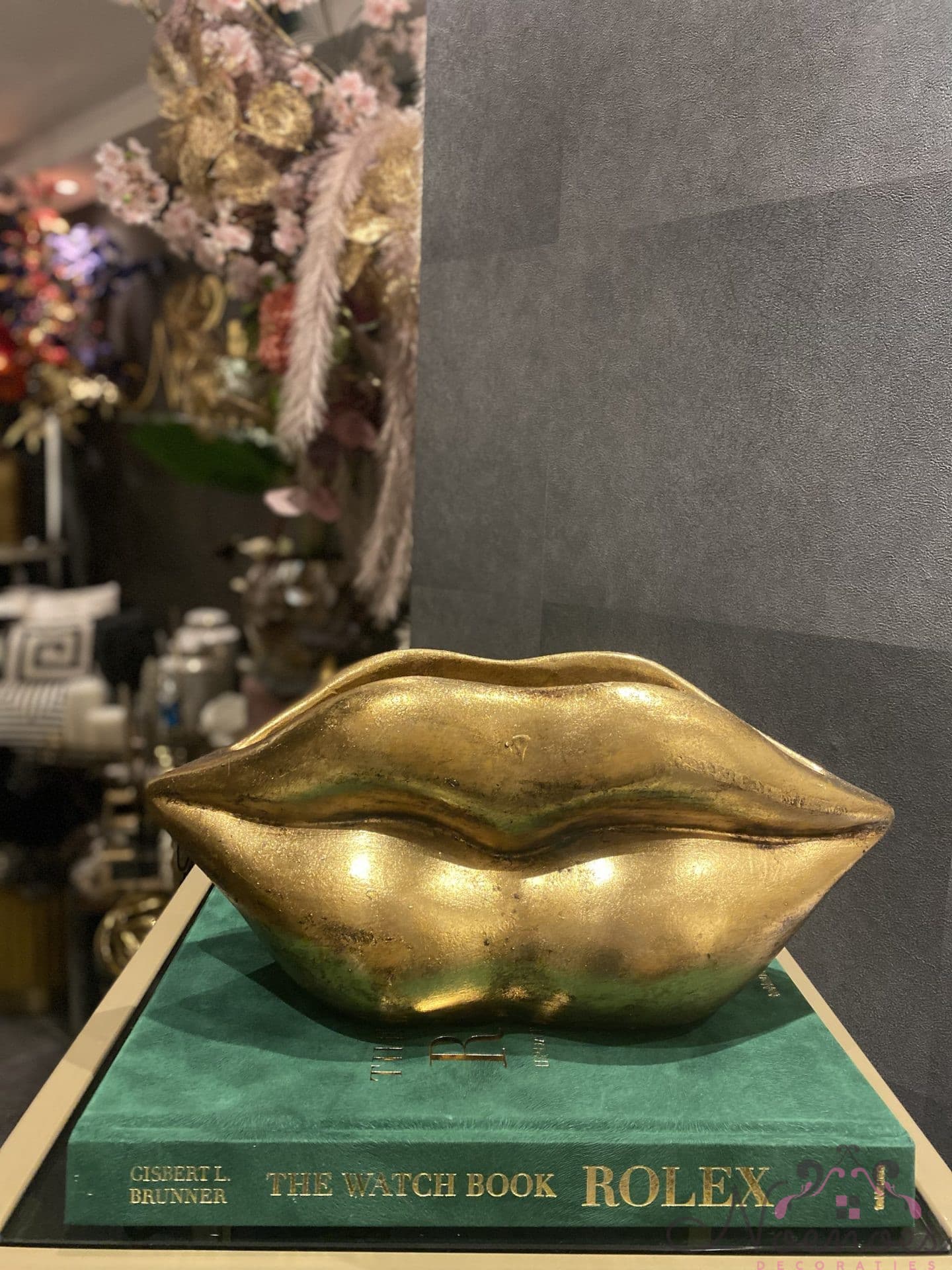 Gouden lippen vaas decoratief 37x13x16 cm