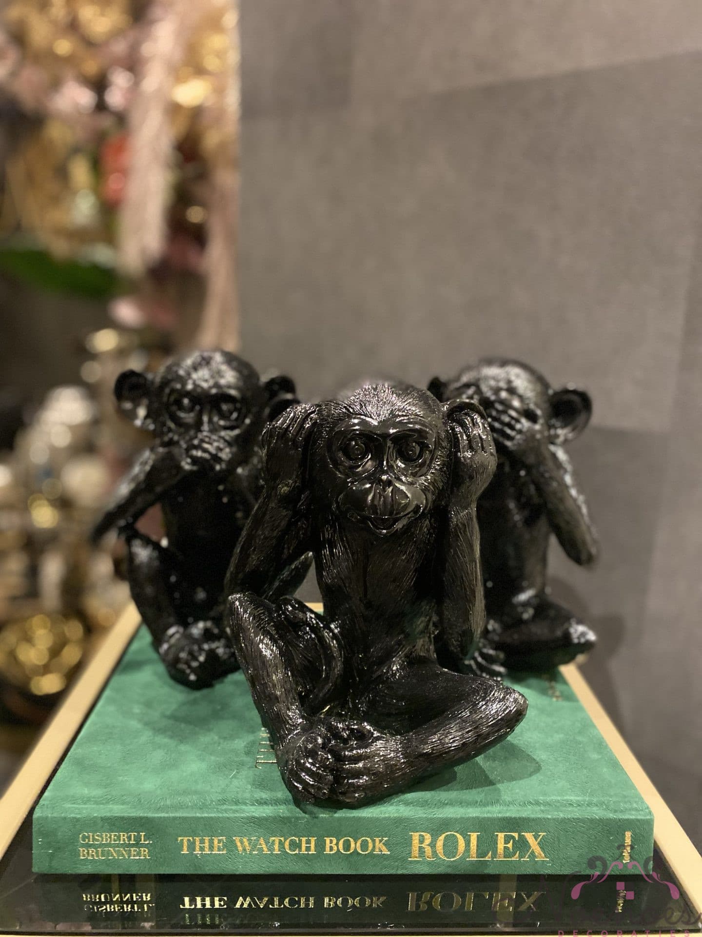 Aapjes horen zien zwijgen set van 3 zwart (17x23 cm)