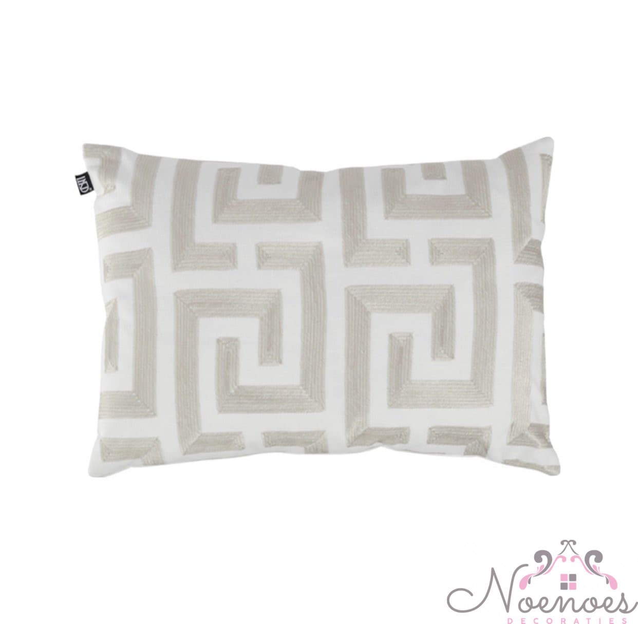 Sierkussen wit/taupe met Grieks patroon en donsvulling 50x35 cm