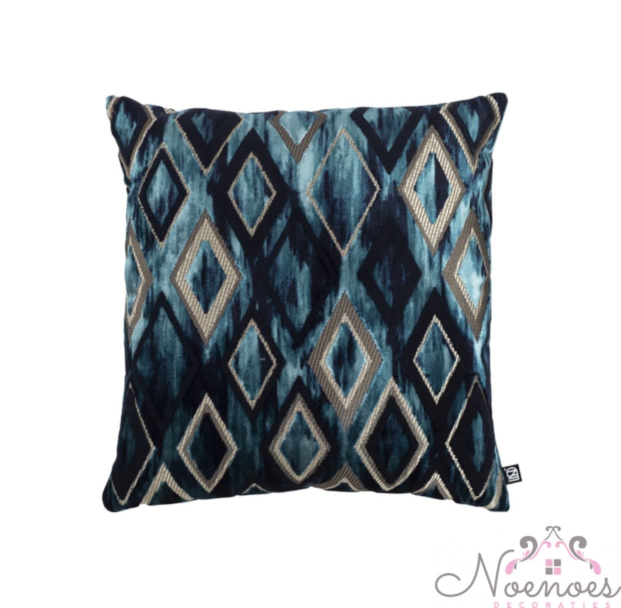 Sierkussen turquoise ruitjes velvet met donsvulling 45x45 cm