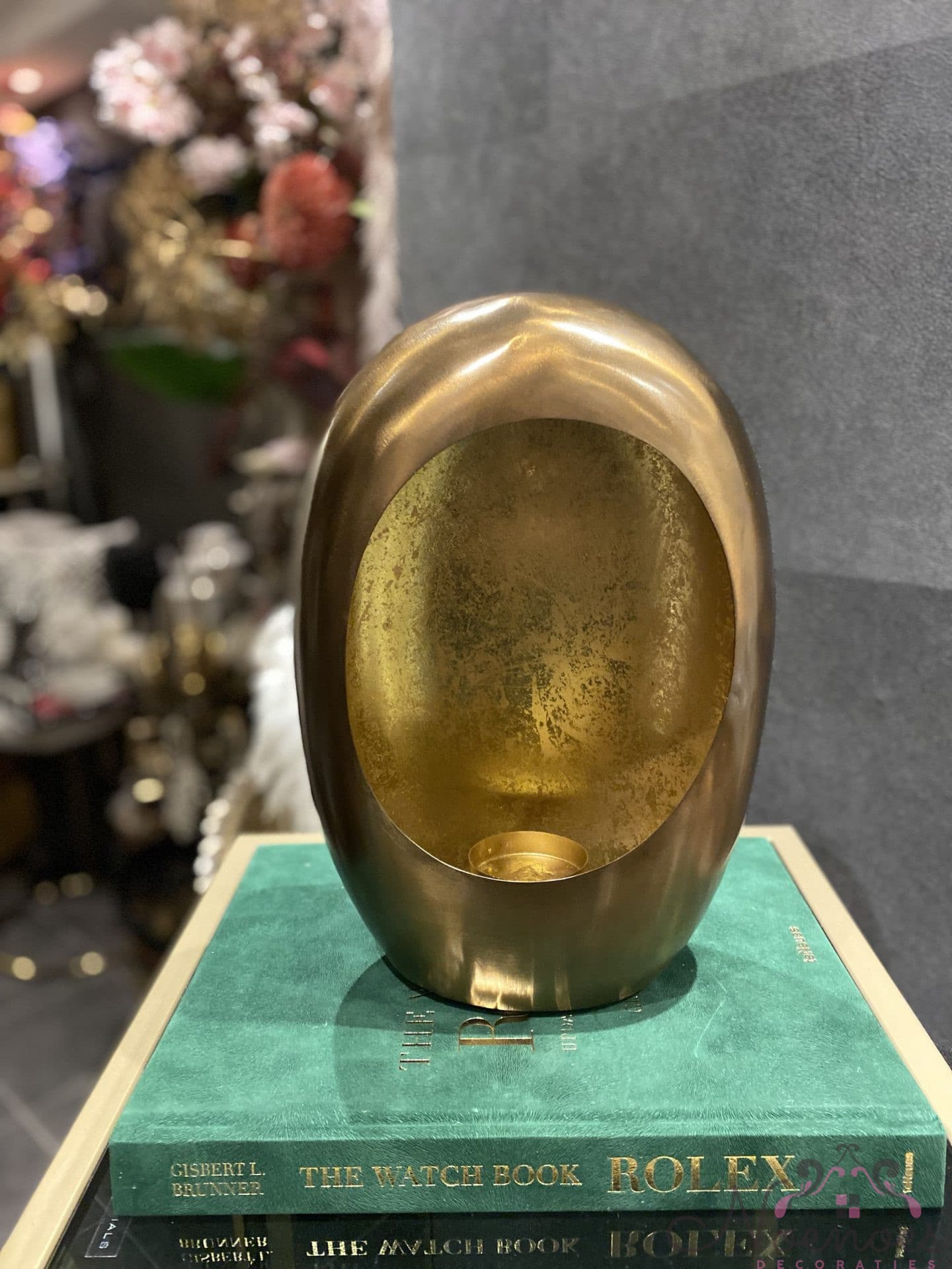 Egg waxinelichthouder goud metaal 23x10x32 cm