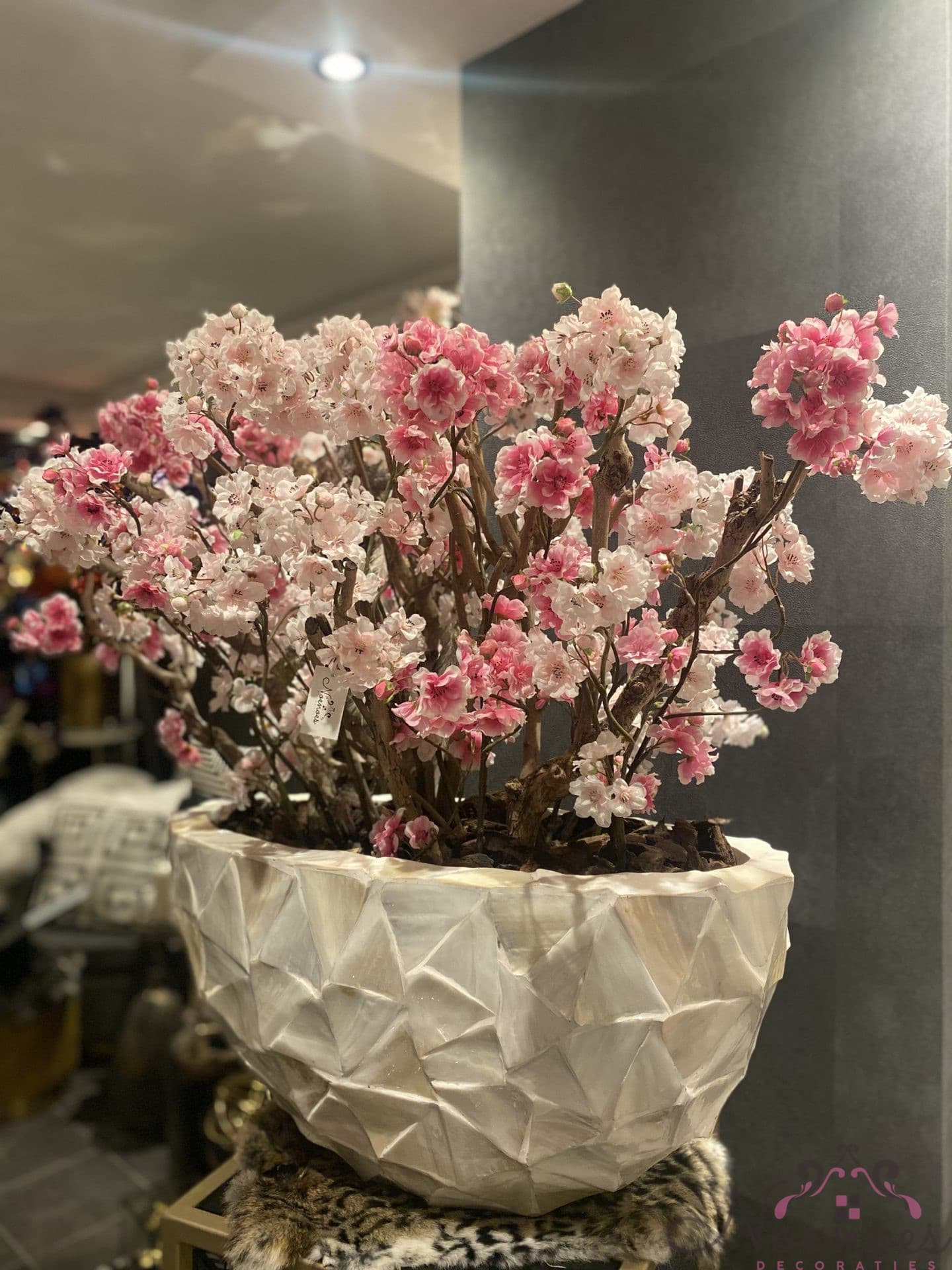 Schelpenvaas ovaal met Japanse Sakura bloesems 26x60x30 cm