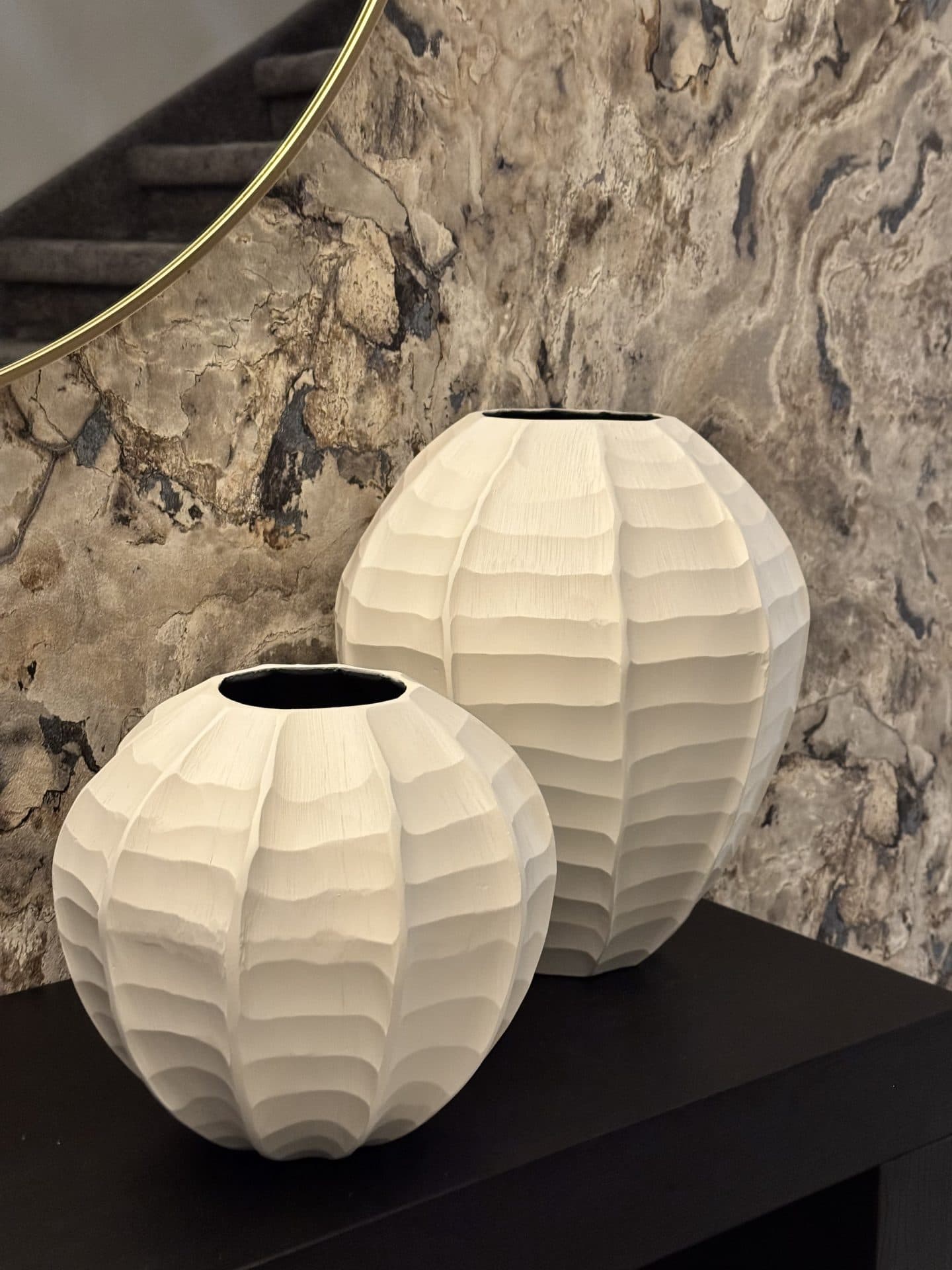 Vazen bowl ivory cream set van 2 - klein 27 cm en groot 40 cm