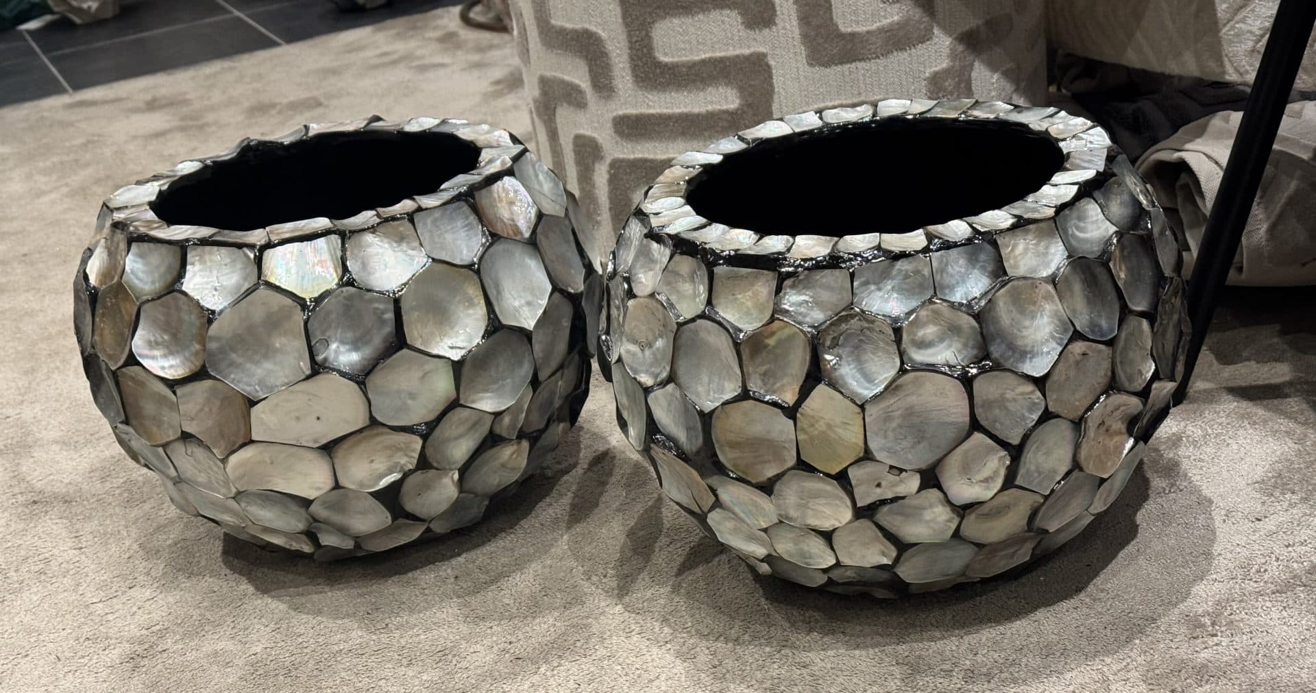 Schelpenvaas bowl zilver met parelmoer motief 34 cm - set van 2