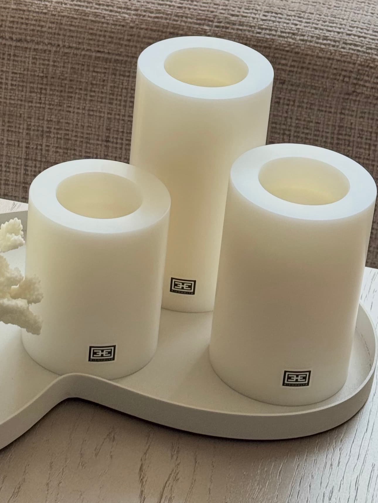 Waxinelichthouders set van 3 wit - S/M/L (10x12 tot 10x18 cm)