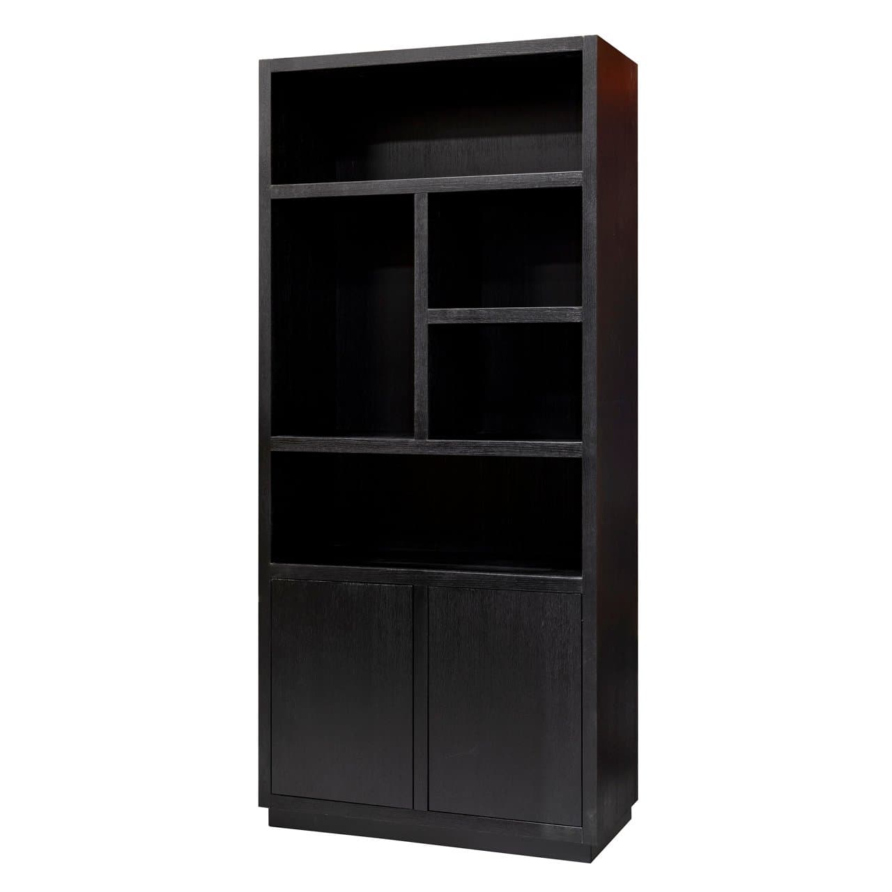 Wandkast Oakura zwart eiken fineer met open vakken 220 cm