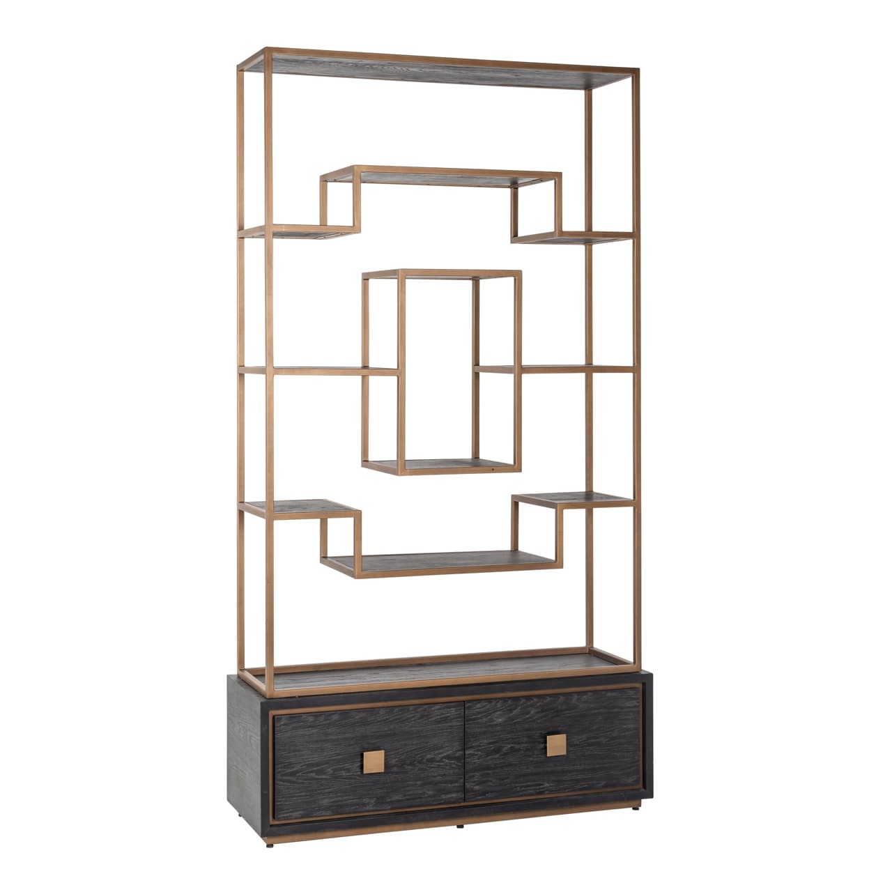 Wandkast Hunter black rustic eiken fineer met 2 laden 222 cm