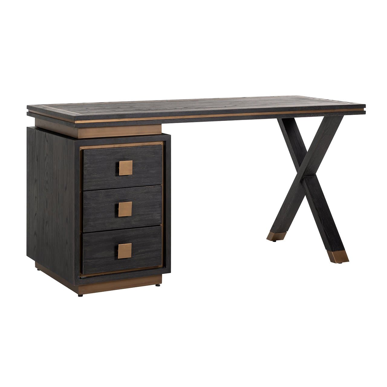 Bureau Hunter black rustic met 3 laden, eiken fineer 150 cm