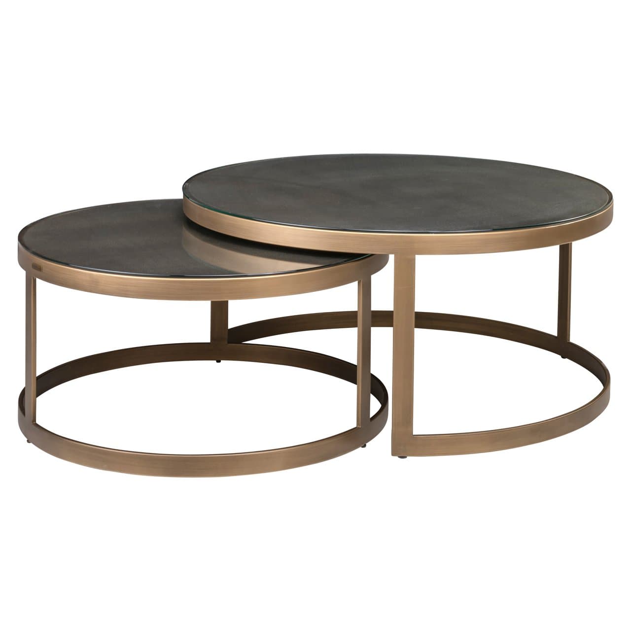 Salontafel Bloomville set van 2 rond – brass shagreen met glazen bladen