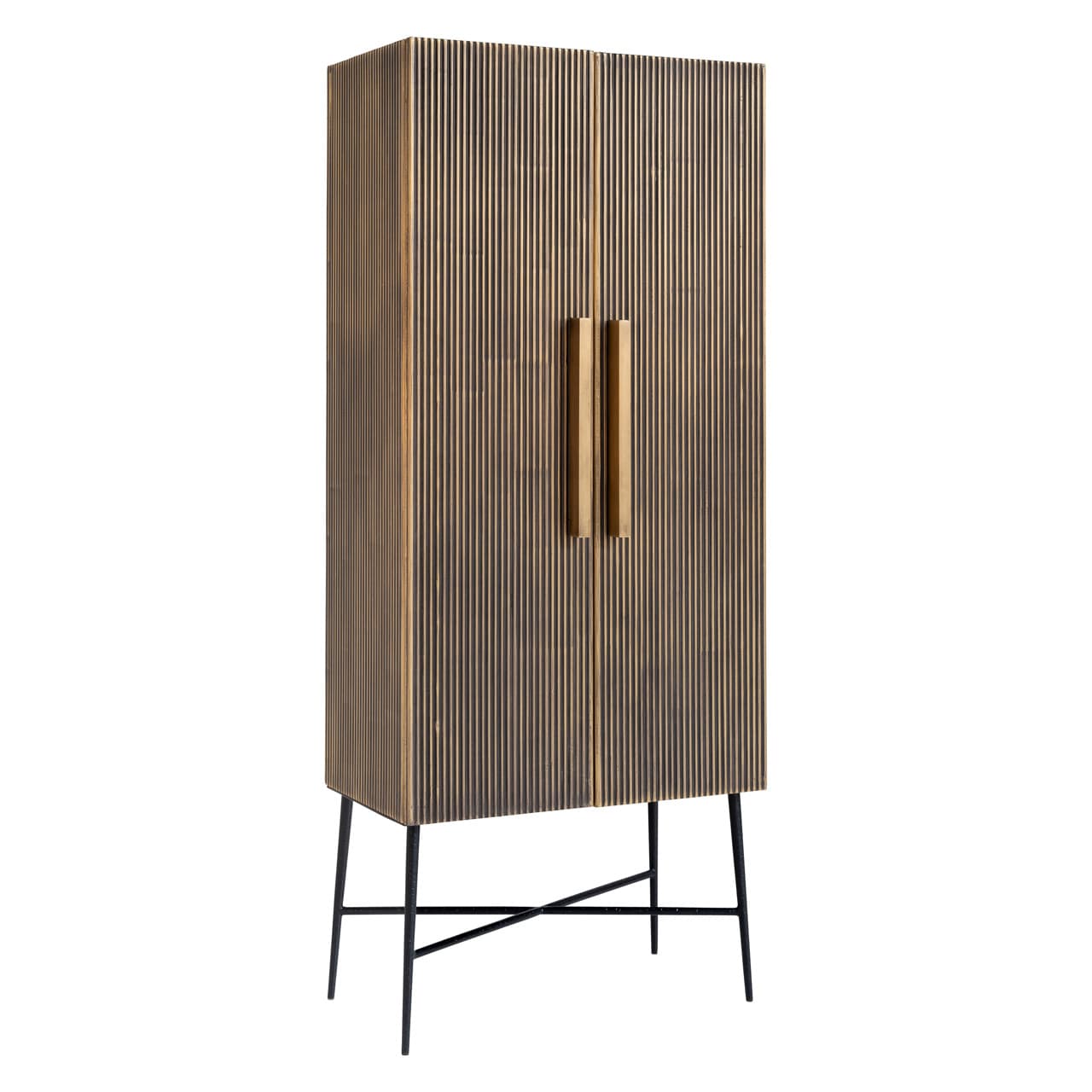 Opbergkast Ironville met geribbeld front en gouden grepen 182 cm