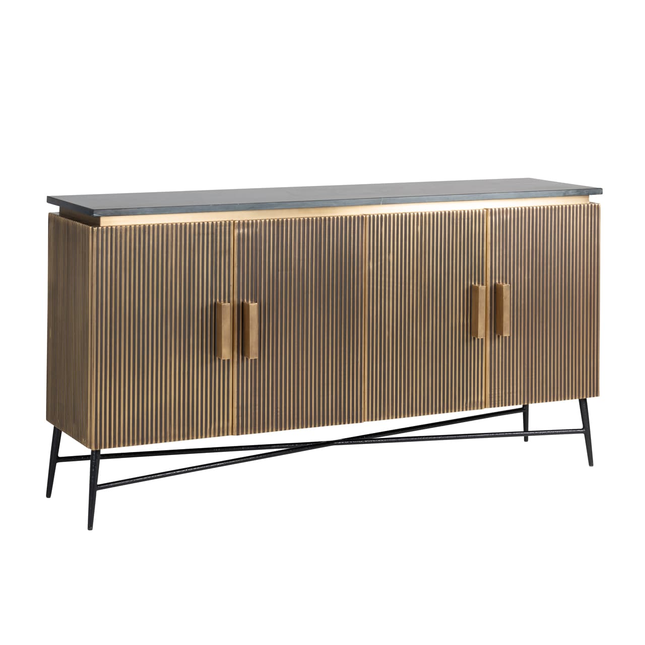 Dressoir Ironville gold met zwart marmeren blad 4 deuren