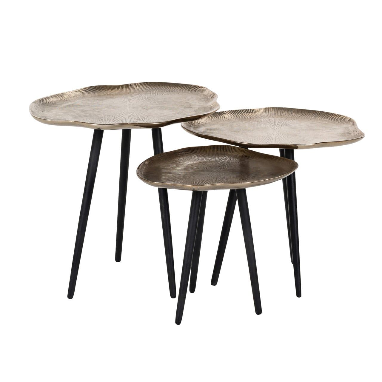 Salontafel set van 3 champagne goud met zwarte aluminium poten