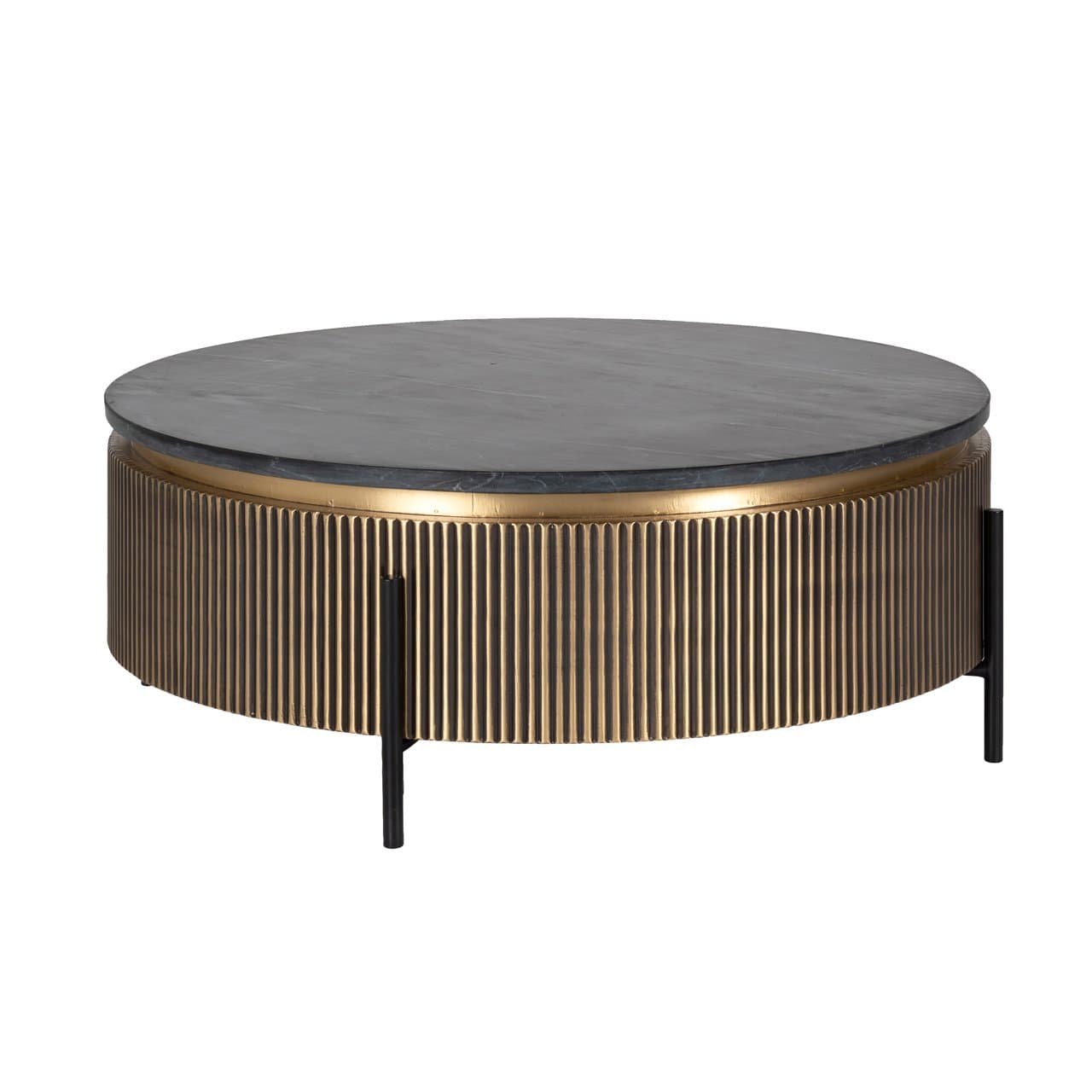 Salontafel Ironville goud rond 90 cm met zwart marmeren blad