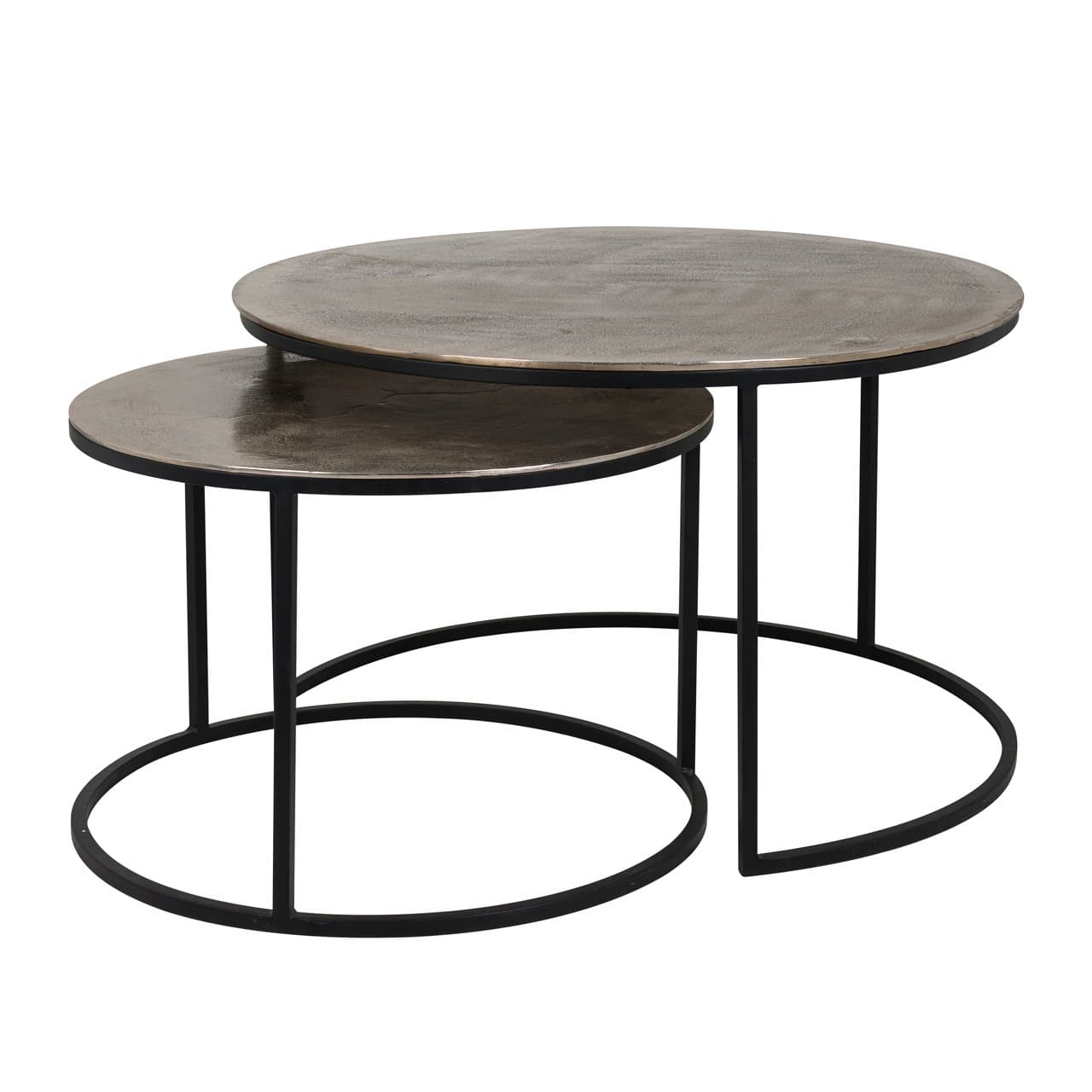 Salontafel set van 2 aluminium champagne gold rond, H46 cm