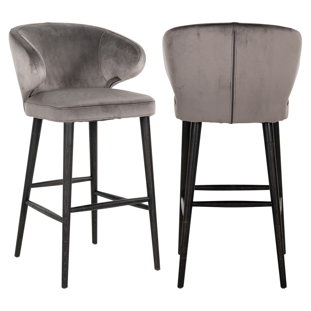 Barstoel Indigo velvet stone grijs met zwarte poten 111 cm