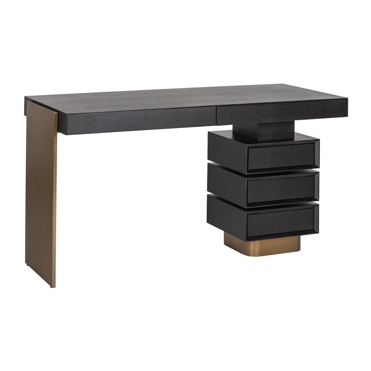 Bureau Connar charcoal 140 cm met 5 laden en gouden details