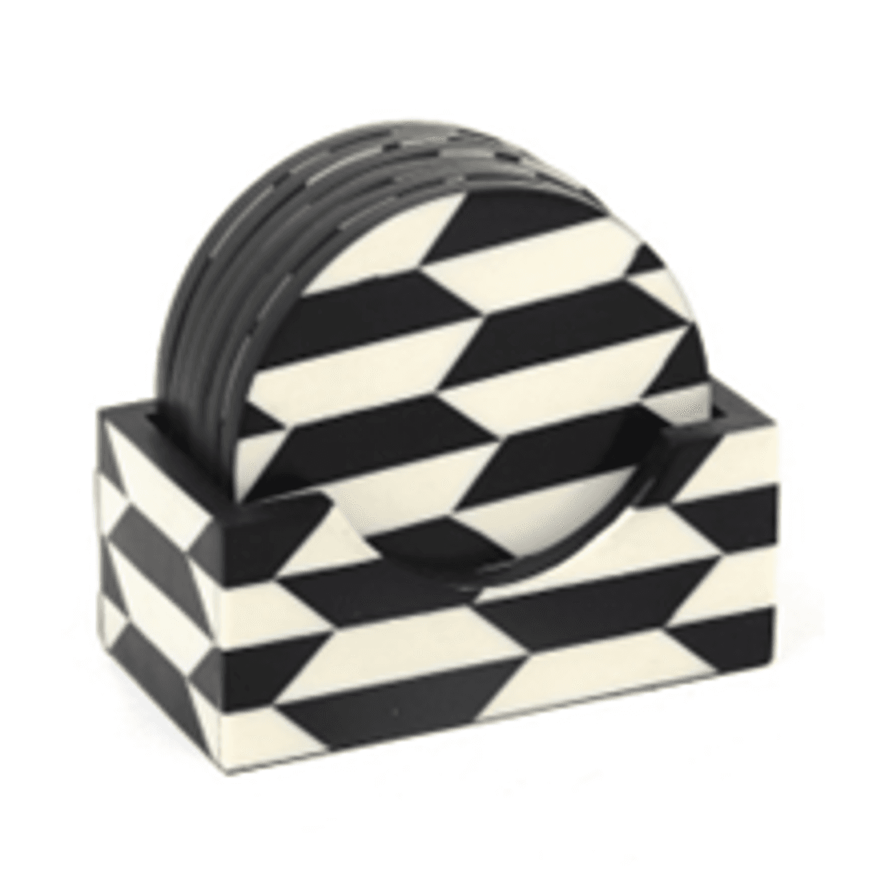Onderzetters set zwart-wit geometrisch motief met houder Jula