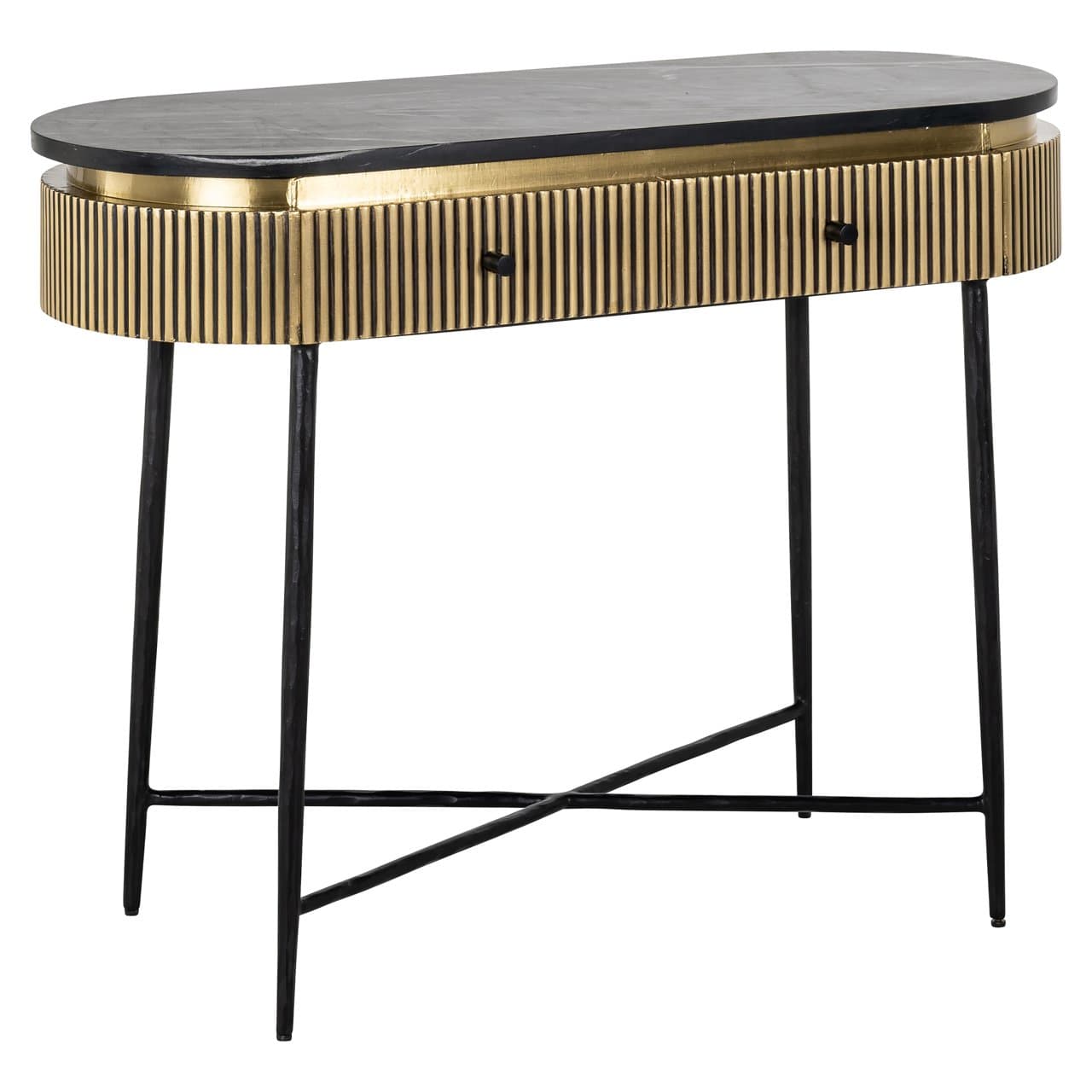 Dressoir Ironville goud met zwart marmeren blad 100 cm