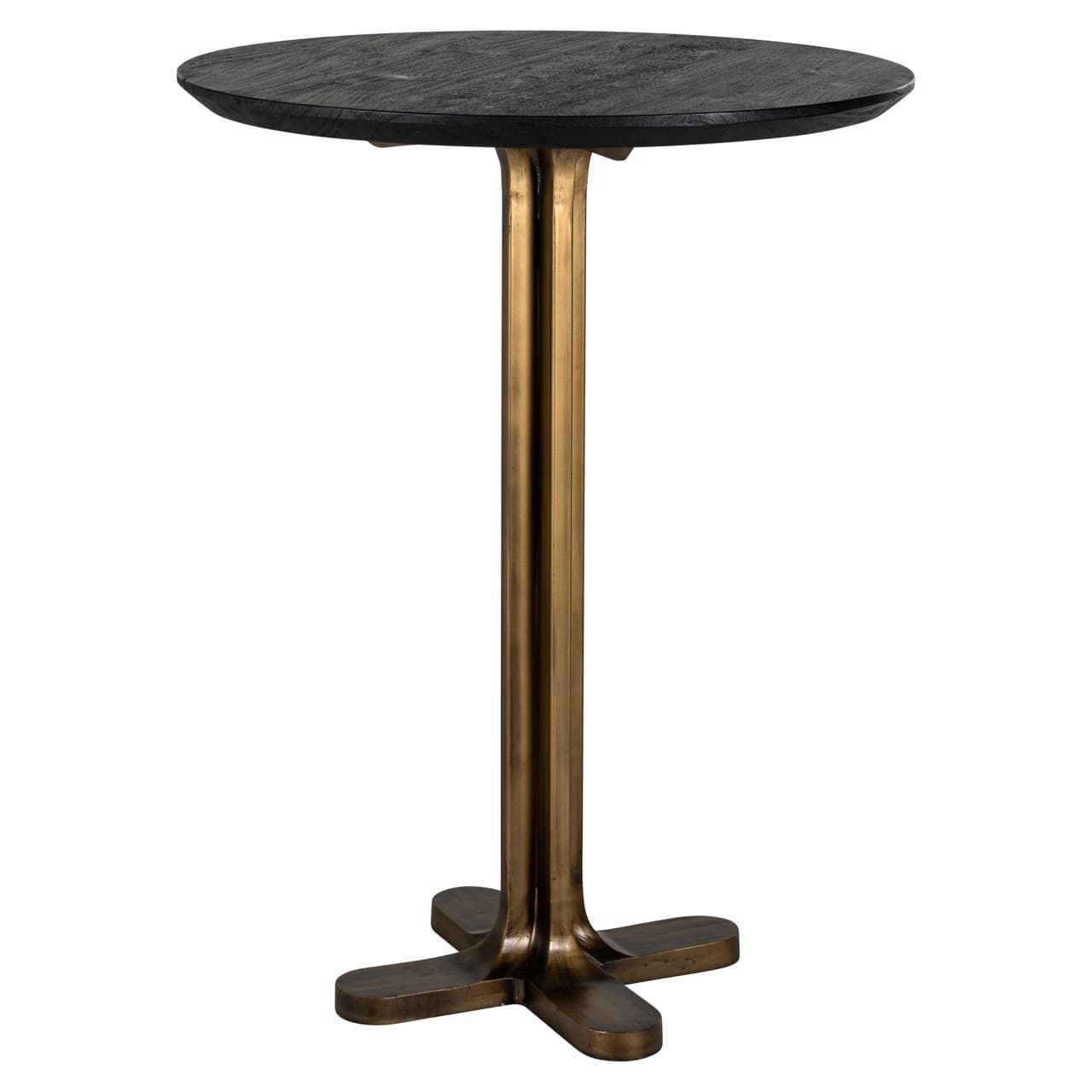 Bartafel Revelin rond mangohout zwart met gouden ijzeren voet 81 cm