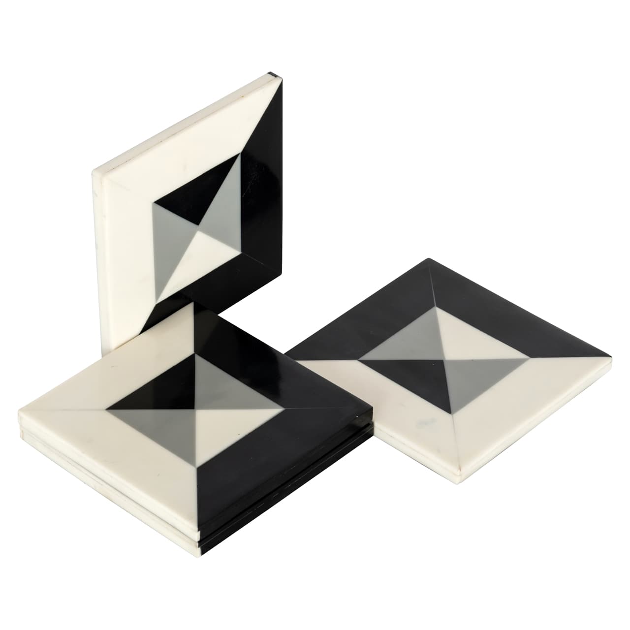 Onderzetter zwart-wit geometrisch patroon set van 4, resin 10 cm
