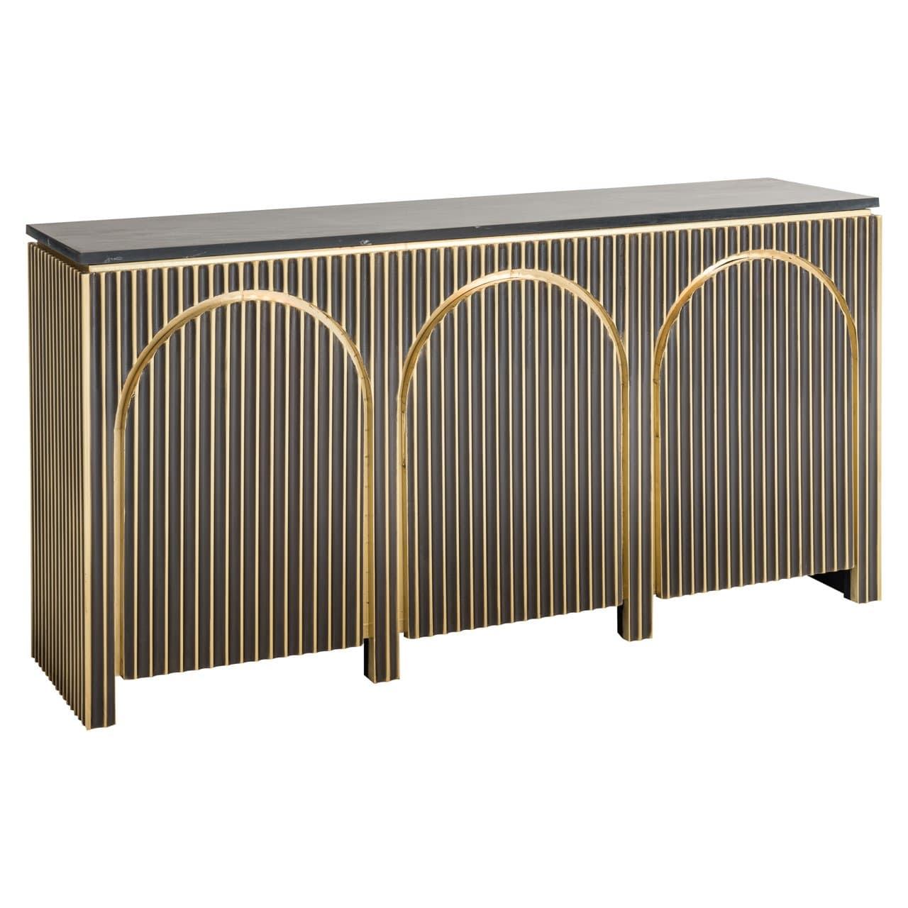 Dressoir Les Arcs brushed gold met zwart marmer 160 cm