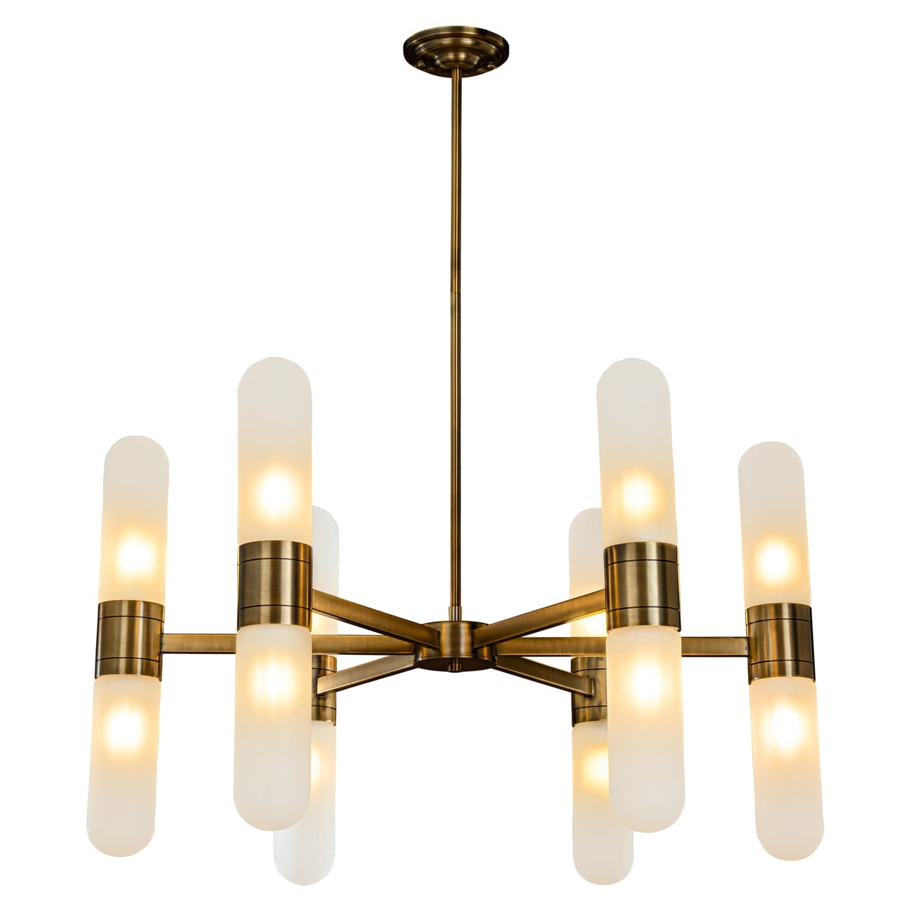 Hanglamp Tricon bronze met 16 glazen buizen, ijzer en glas