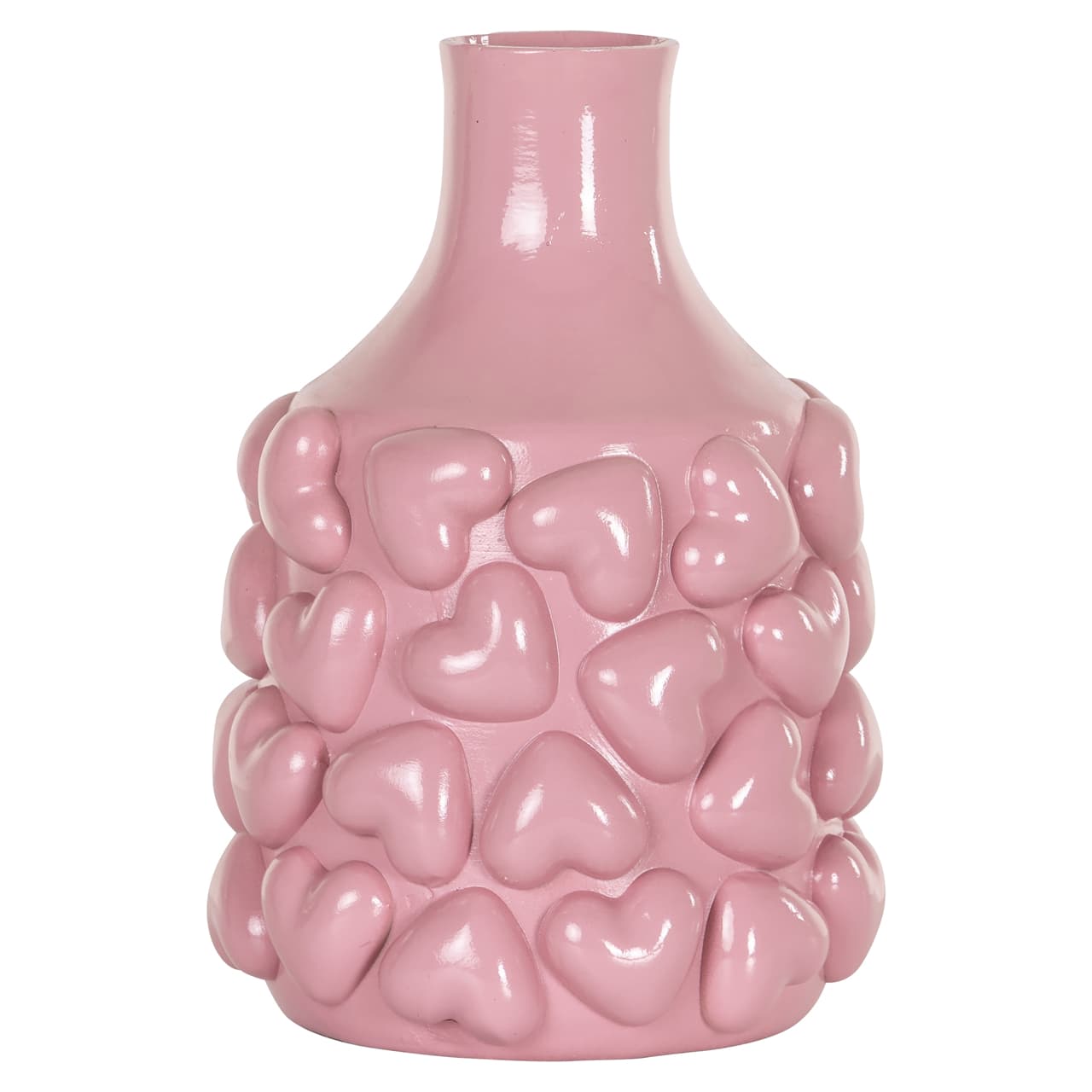 Vaas Alexia pink met hartjesreliëf, polyresin 20 cm