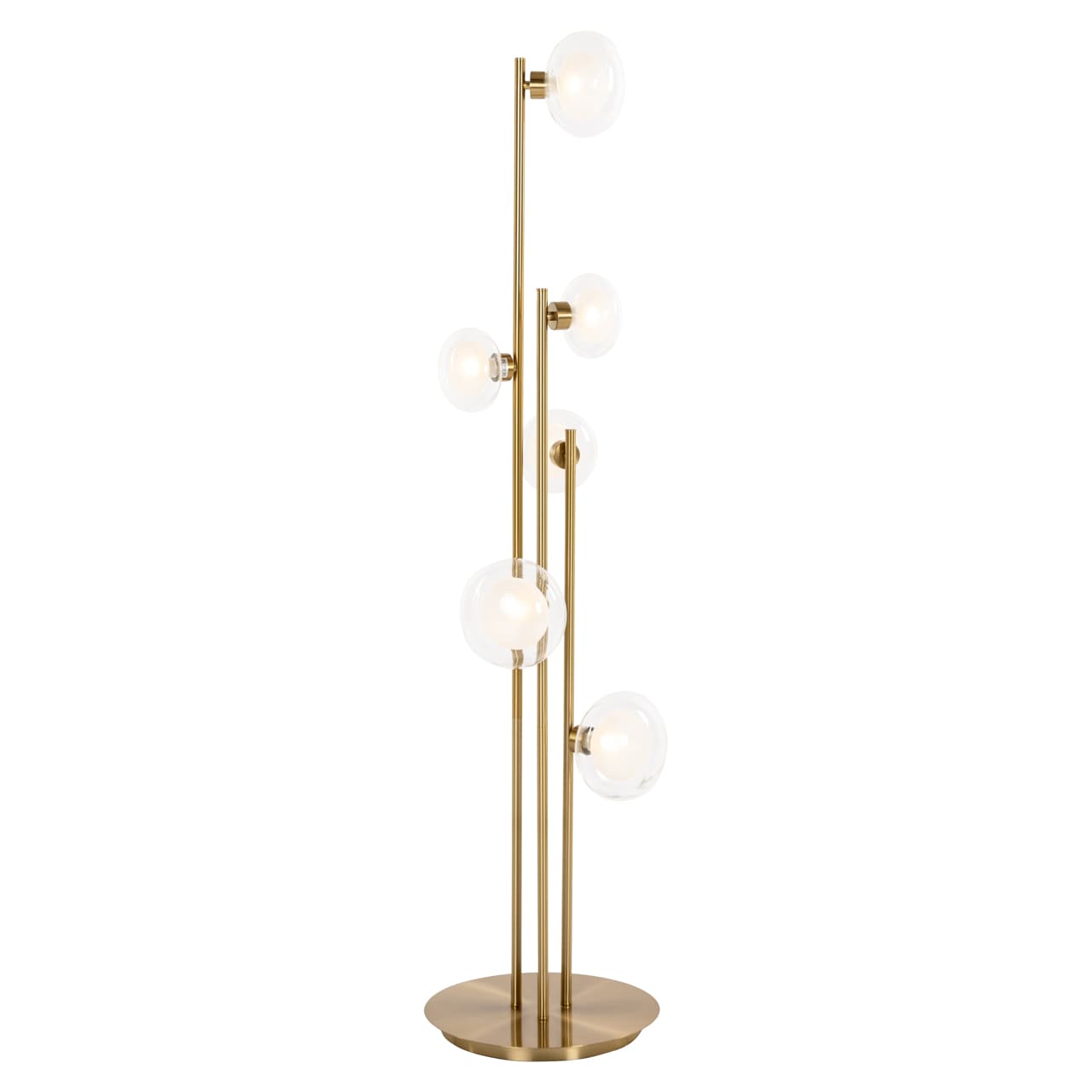 Vloerlamp Luva brushed gold met 6 glazen bollen 140 cm