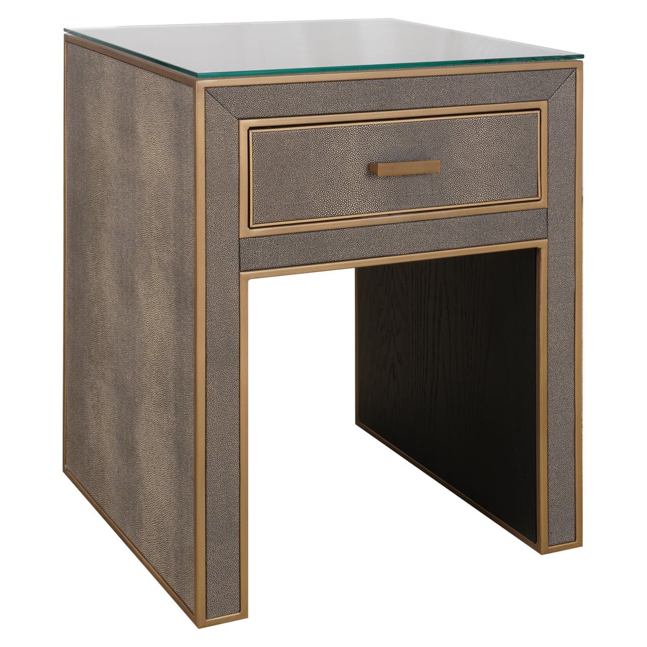 Nachtkastje Bloomville brass shagreen met glazen blad en 1 lade